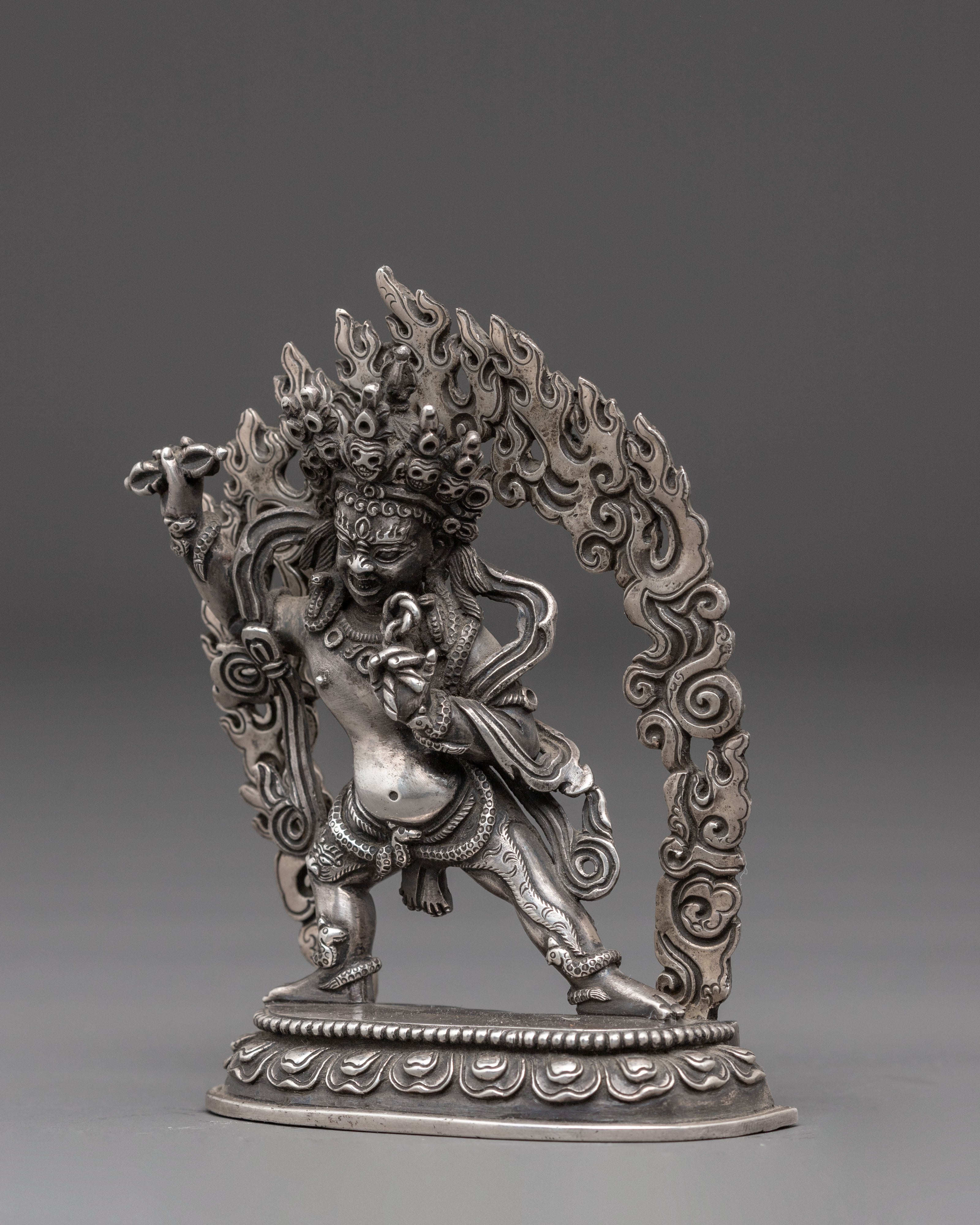 Silver Statue of Vajrapani | Powerful Guardian Deity