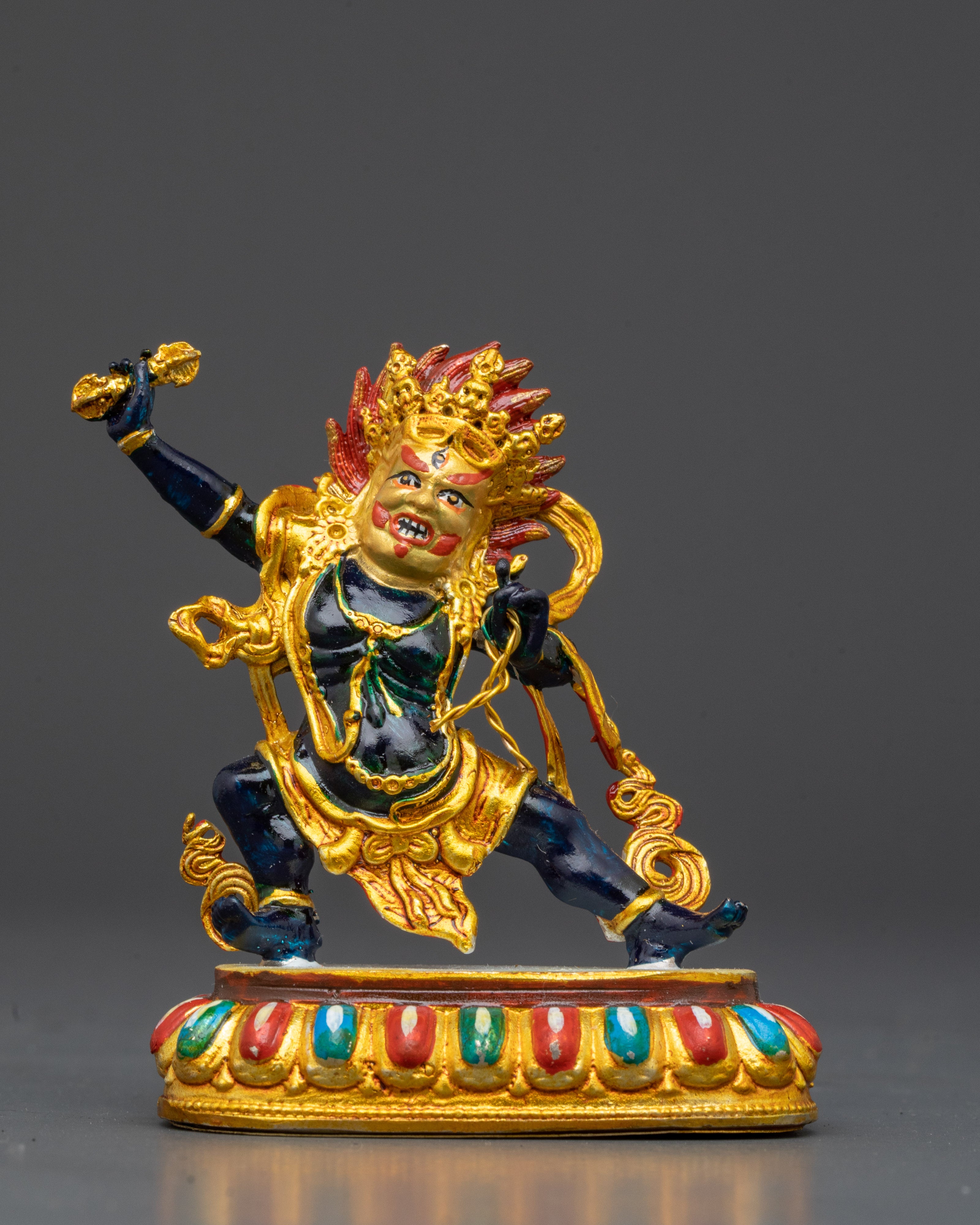 Tibetan Semi-Wrathful Vajrapani | Gold Electroplated Miniature Buddha Sculpture