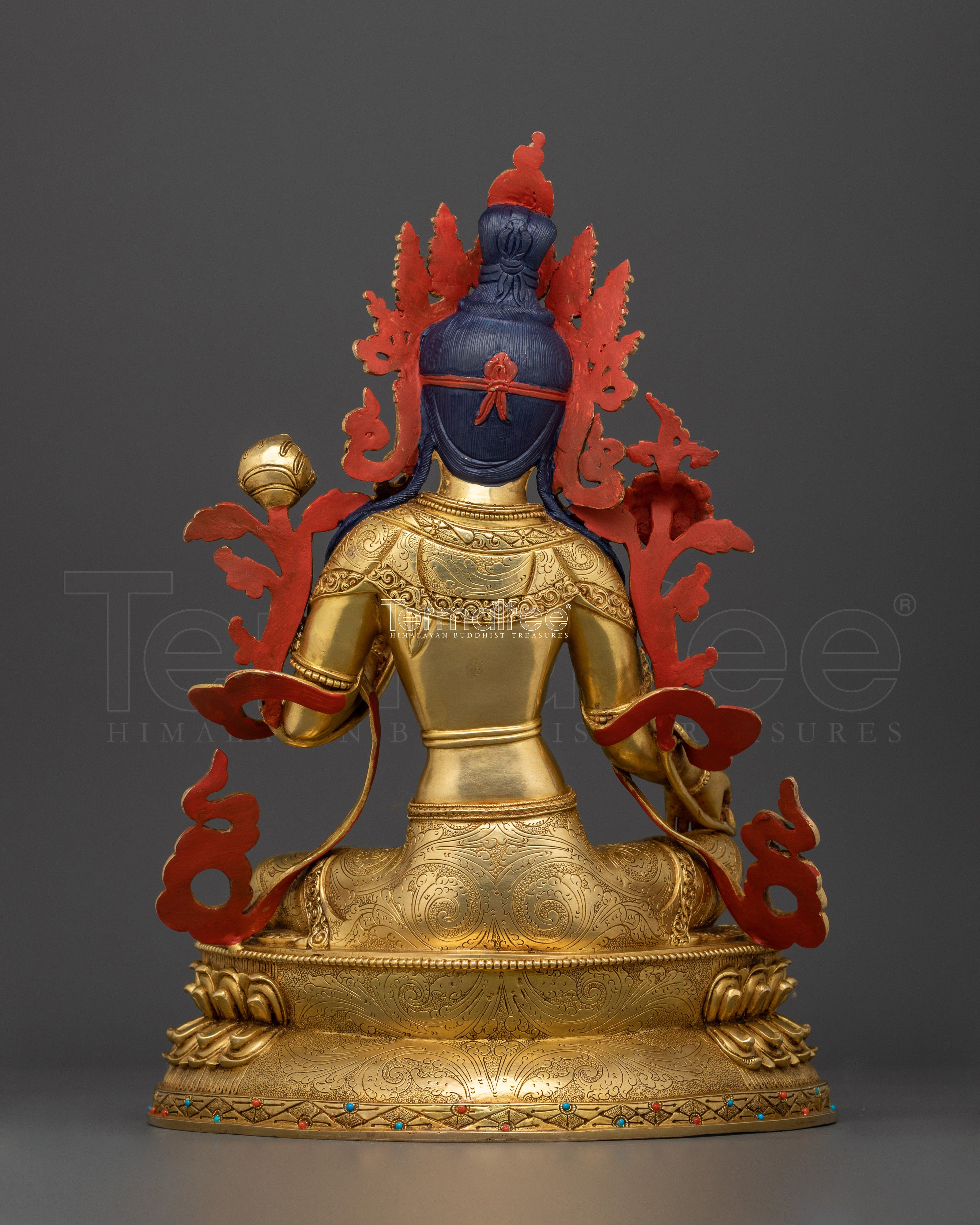 Green Tara Buddha Goddess Statue | 24K Gold Gilded Copper Sculpture