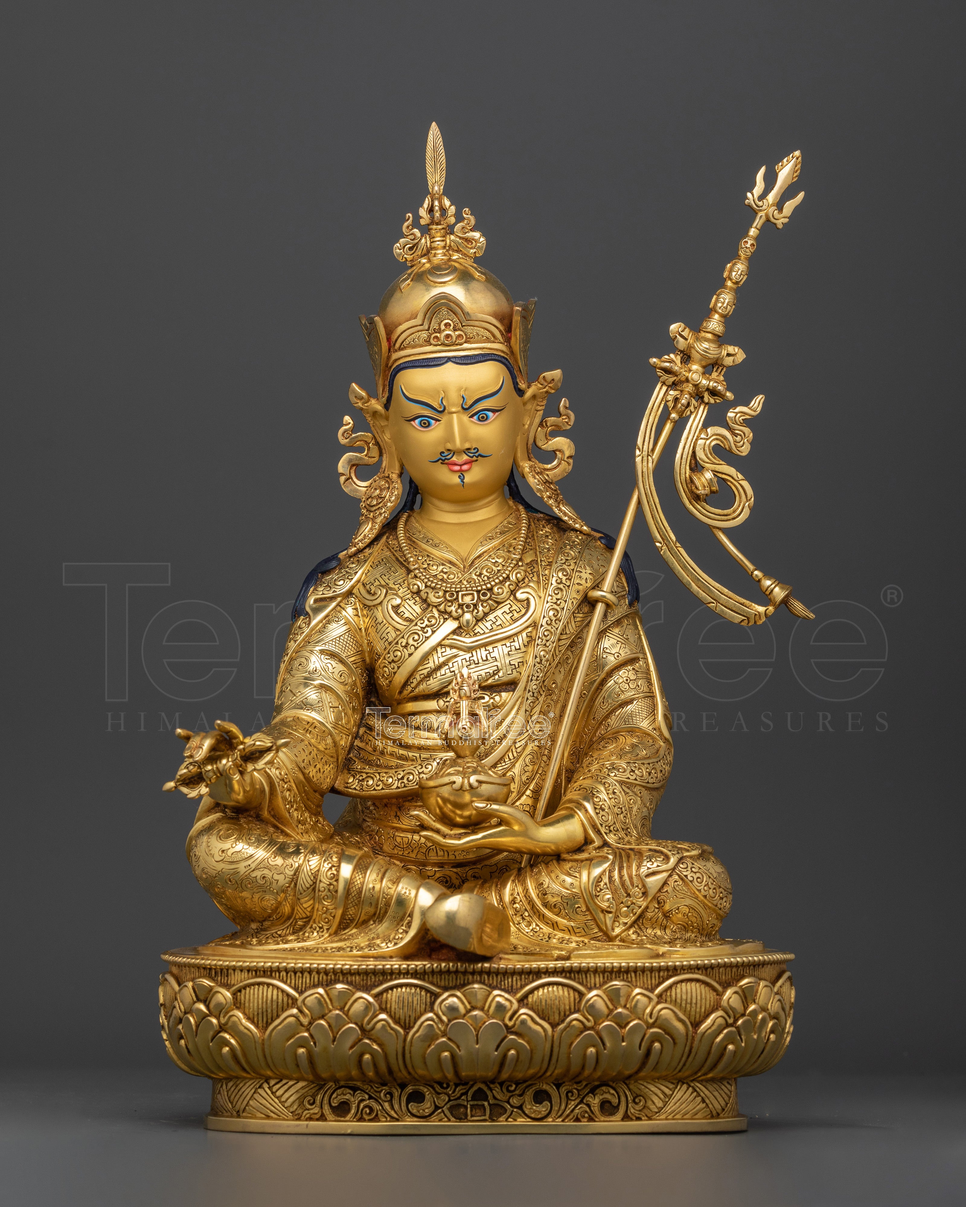 Budh Guru Rinpoche Statue | 24K Gold Gilded Copper Sculpture