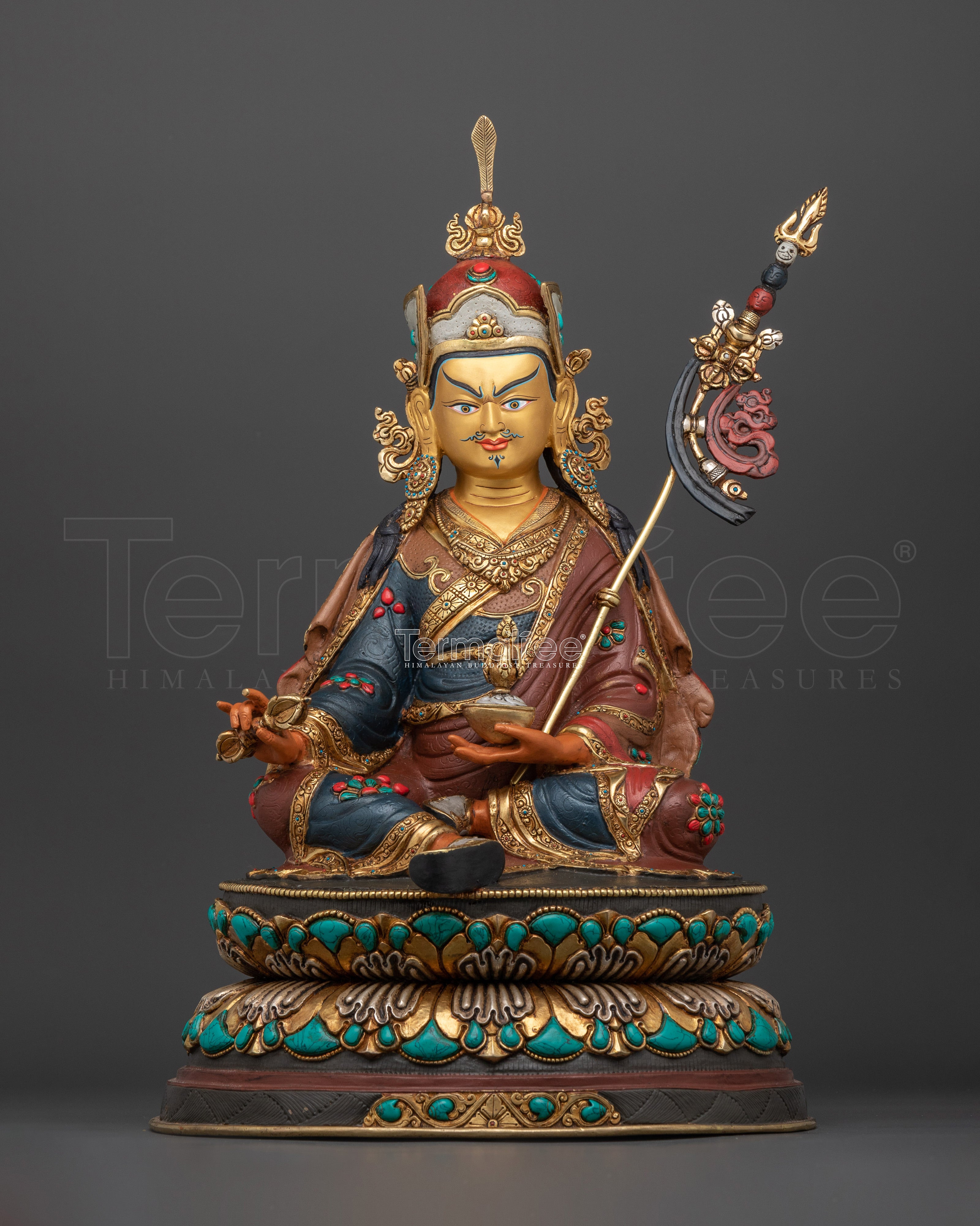 Tibetan Lama Guru Rinpoche Statue | 24K Gold Gilded Buddhist Art