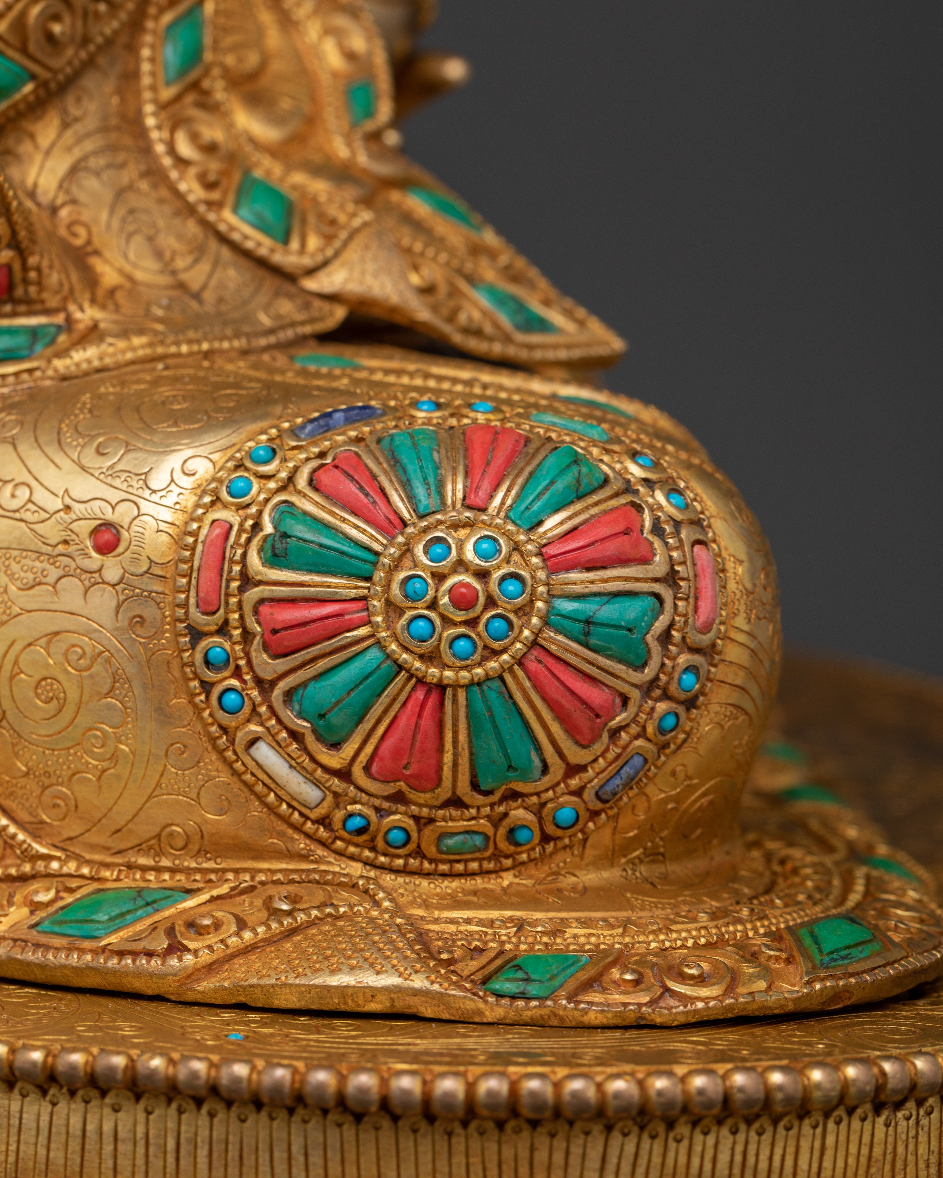 Buddha Guru Rinpoche Figurine | 24K Gold Gilded Tibetan Decor