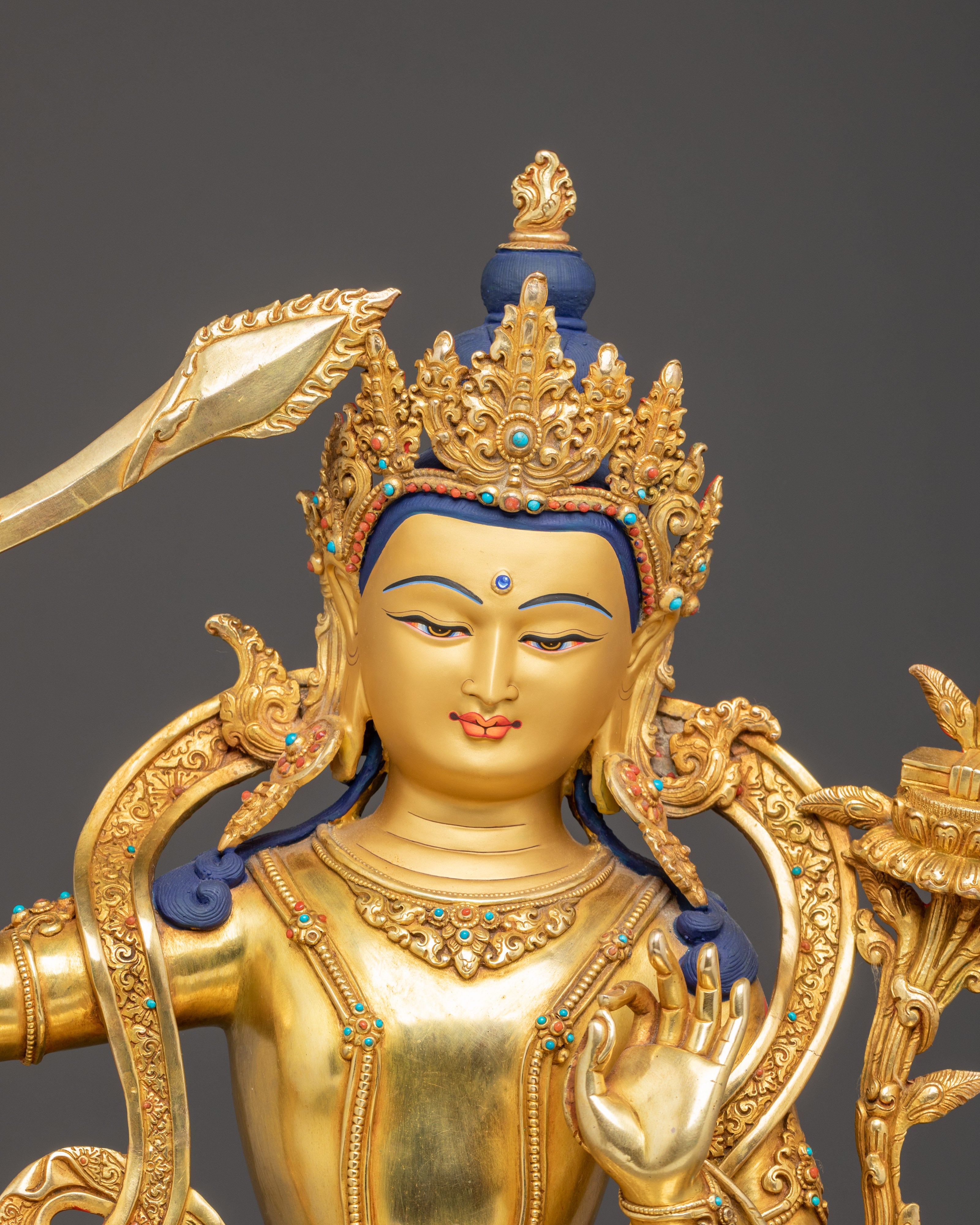 Handcrafted Copper Statue of Bodhisattva Manjushri | Buddhist Spiritual Decor