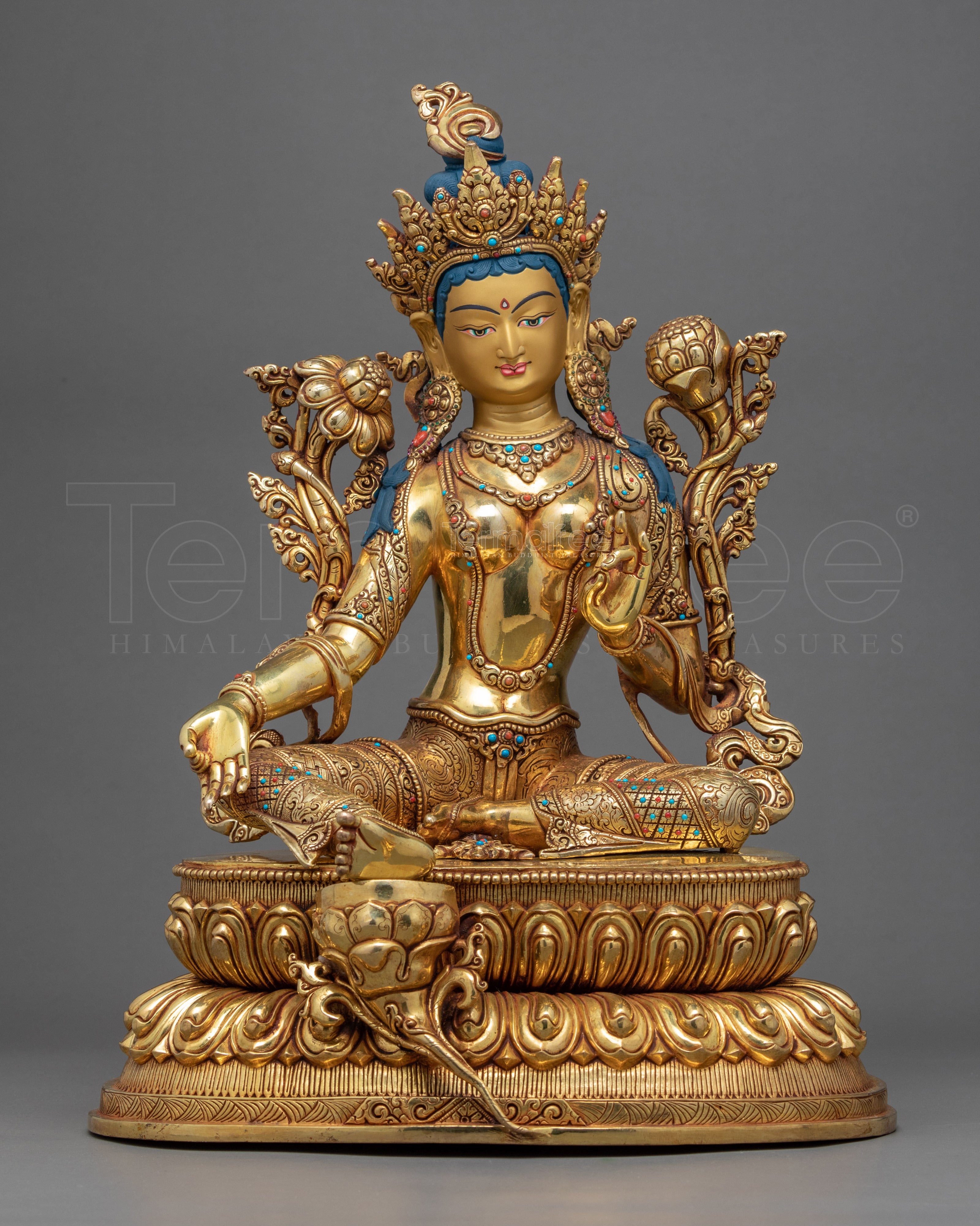Green Tara Buddha Deity Statue | Traditional Himalayan Buddhist Art