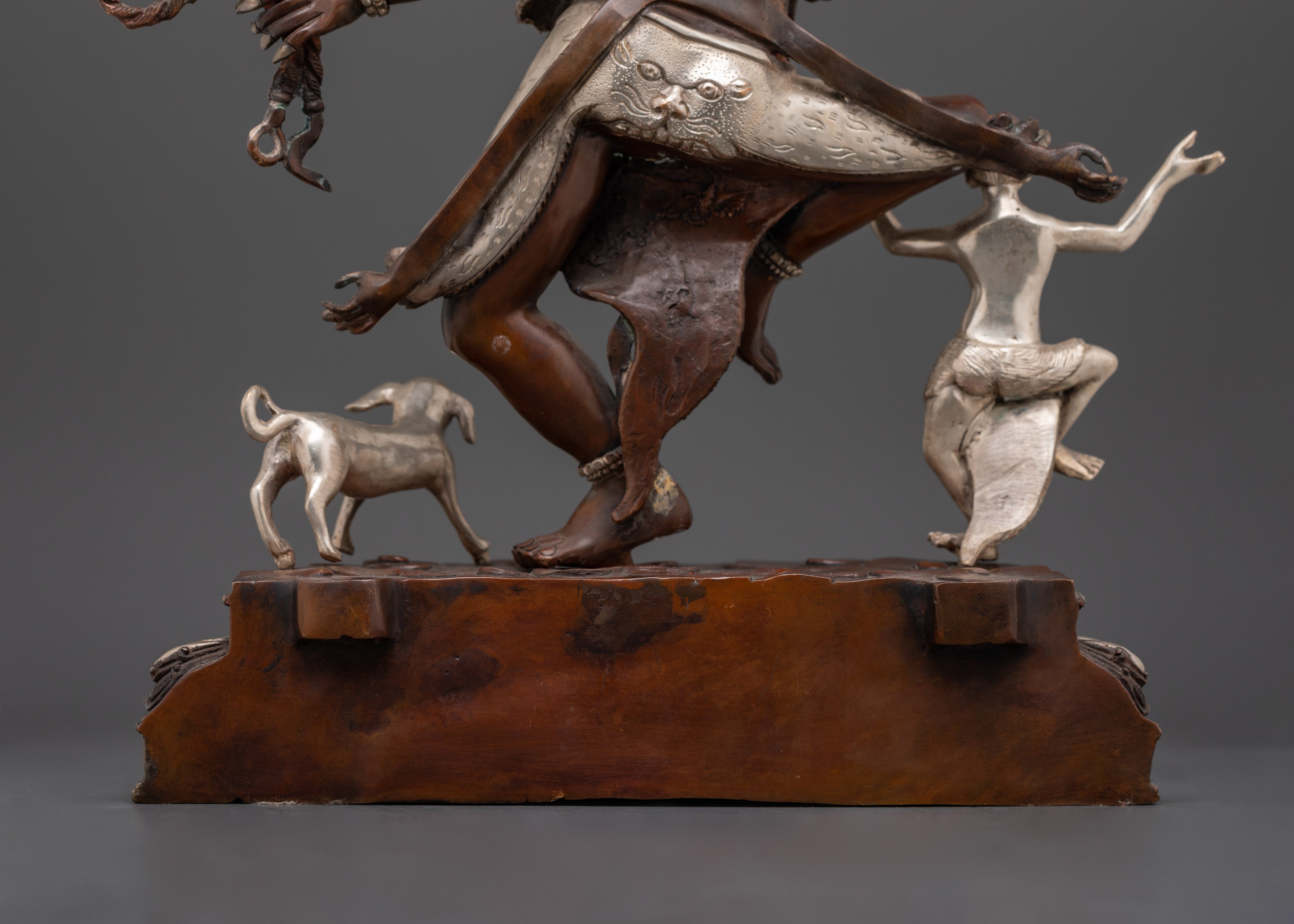 Wrathful Stag Face Deity | Silver Plated Oxidized Copper Statue