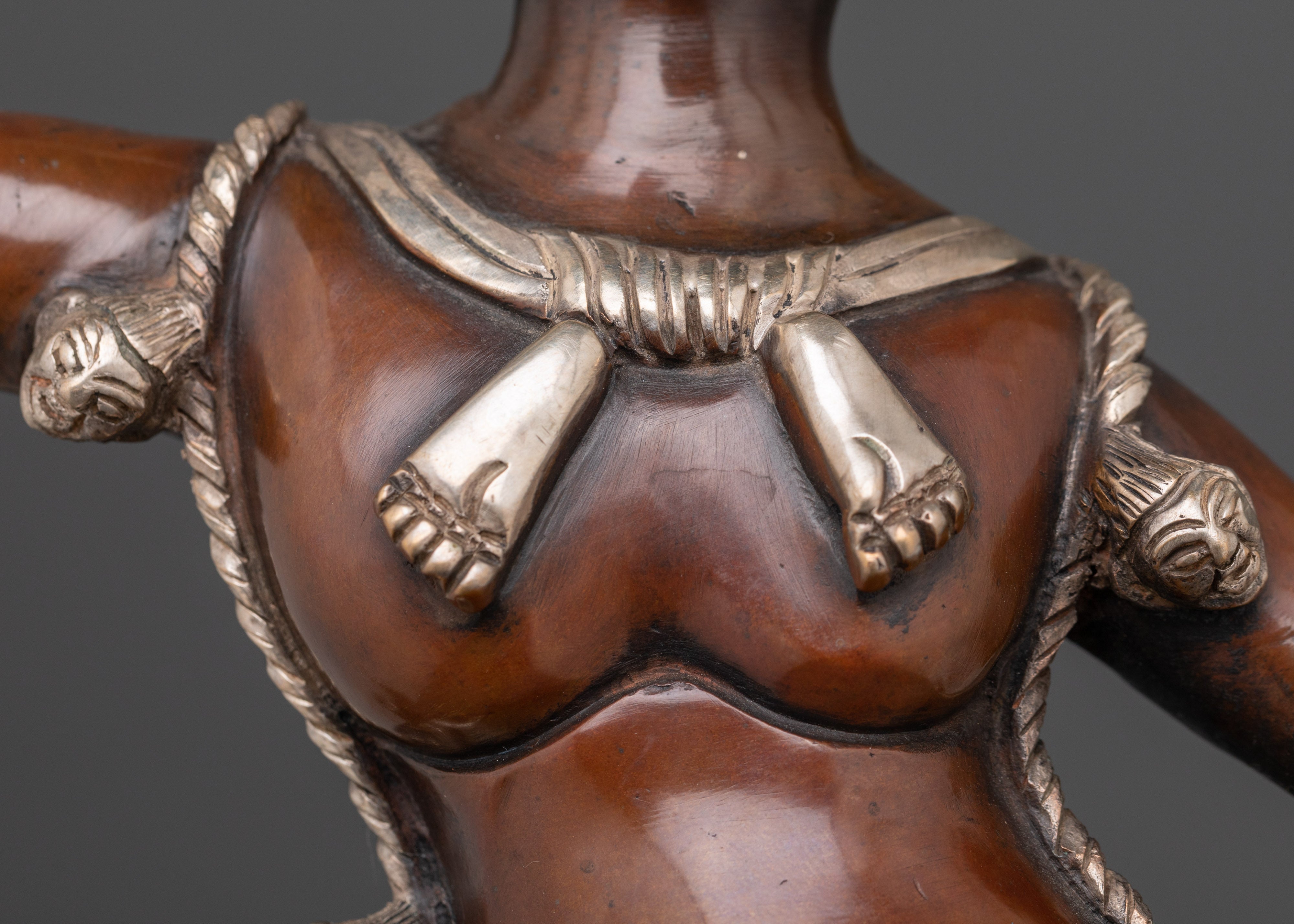 Wrathful Stag Face Deity | Silver Plated Oxidized Copper Statue