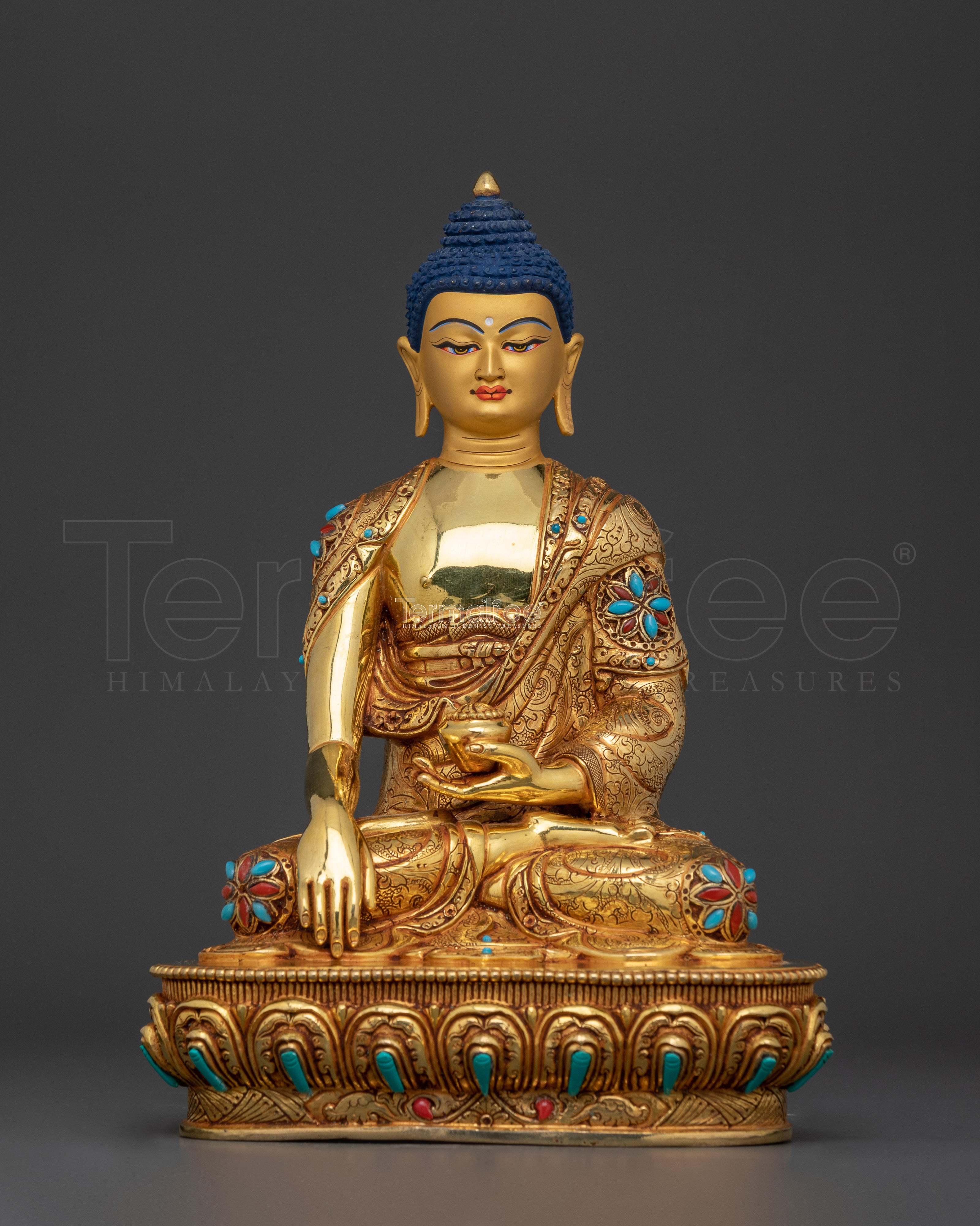Historical Shakyamuni Buddha Figurine | 24K Gold Gilded Sculpture