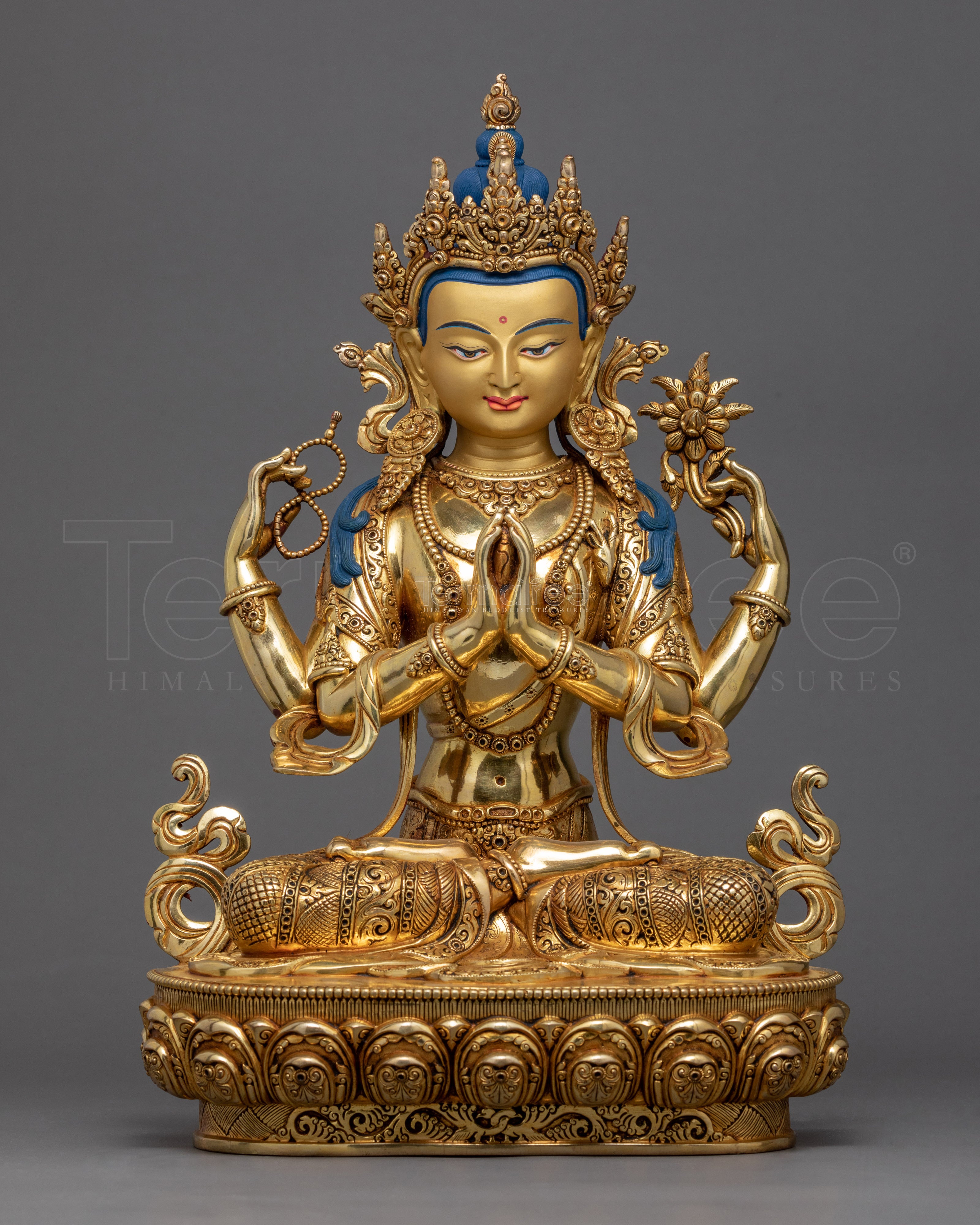 Four Armed Chenrezig Avalokiteshvara Statue | Traditional Himalayan Art of Nepal