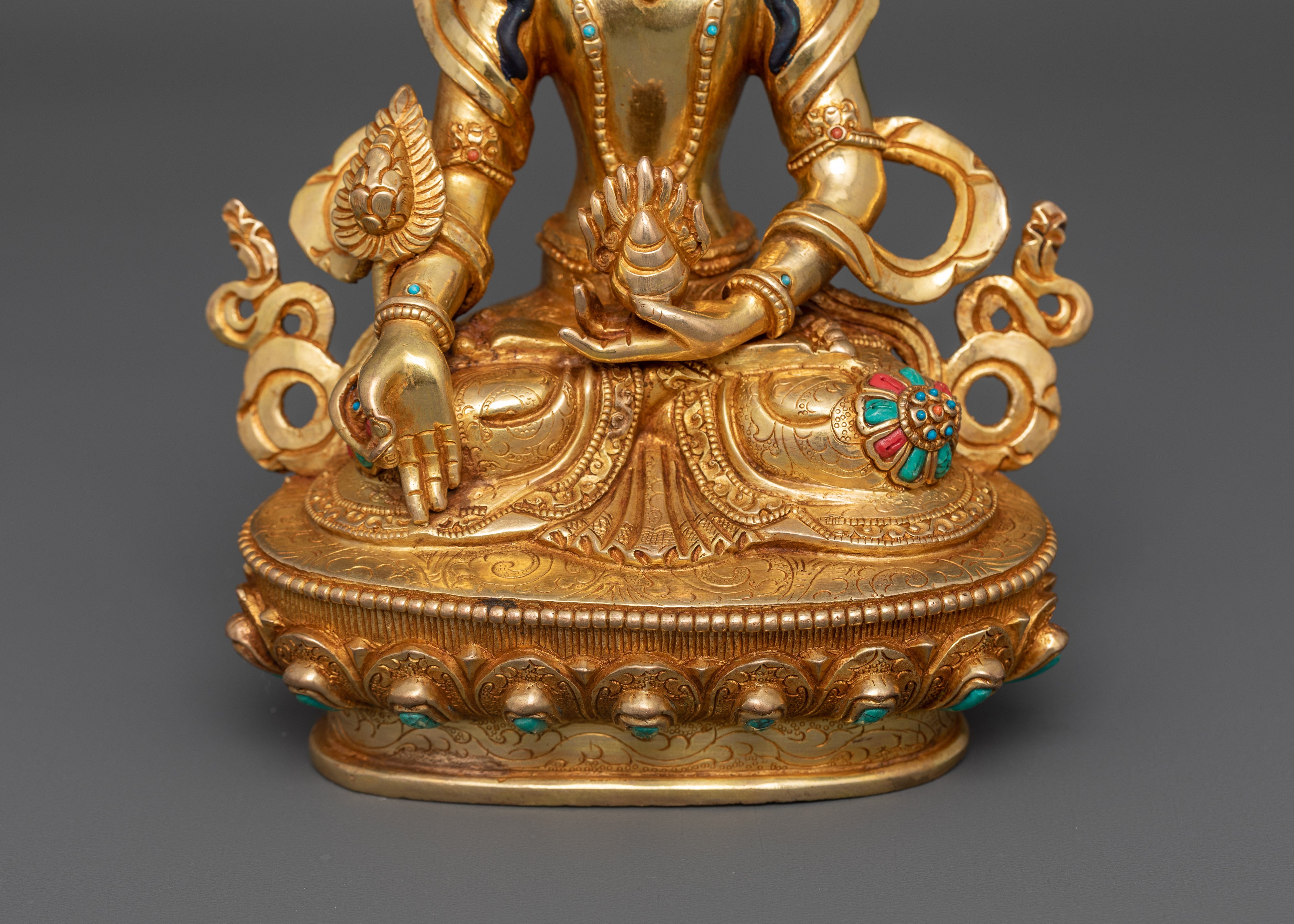 Hand-Carved Kshitigarbha Lord of the Underworld Statue | 24K Gold Gilded Tibetan Sculpture