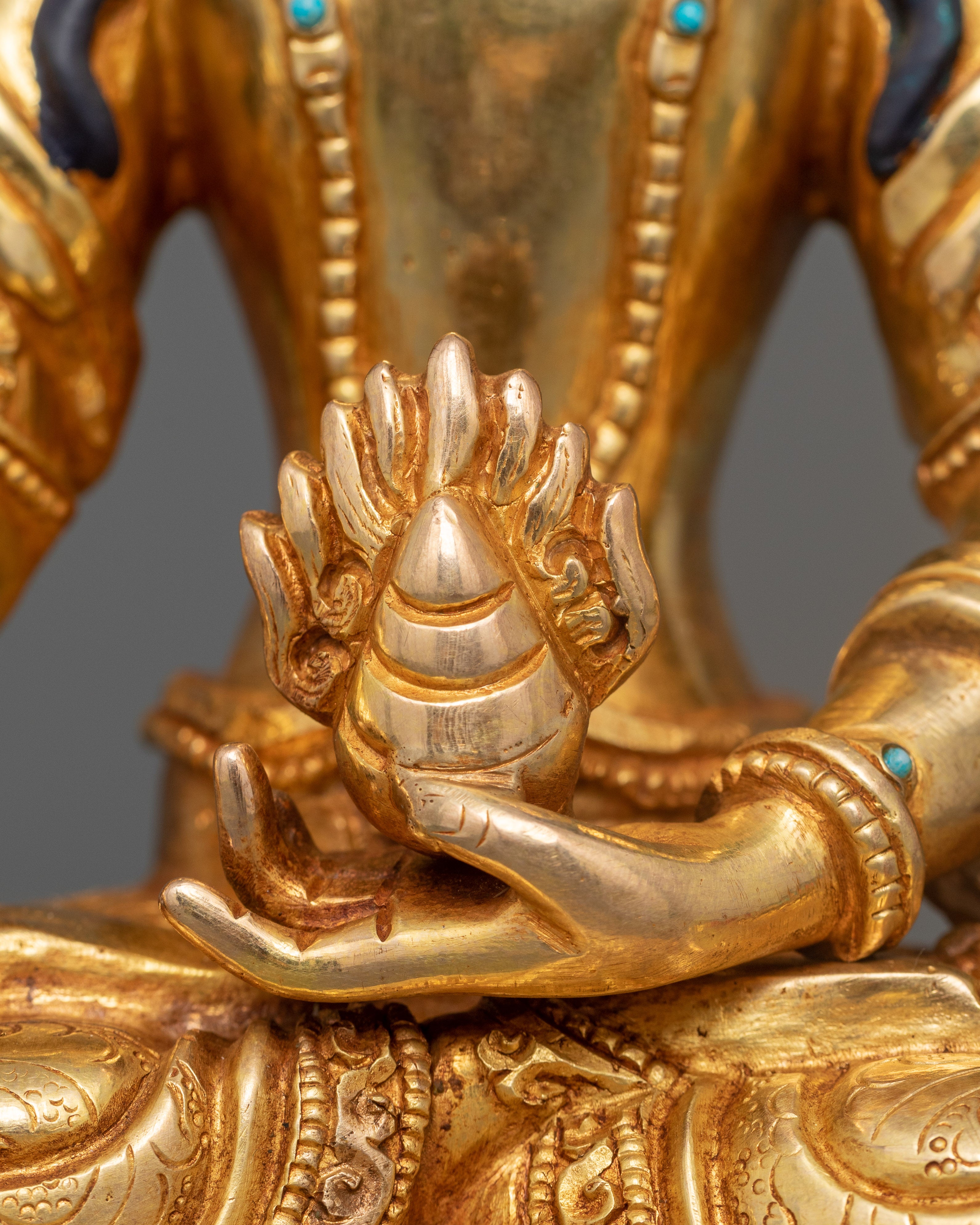 Hand-Carved Kshitigarbha Lord of the Underworld Statue | 24K Gold Gilded Tibetan Sculpture
