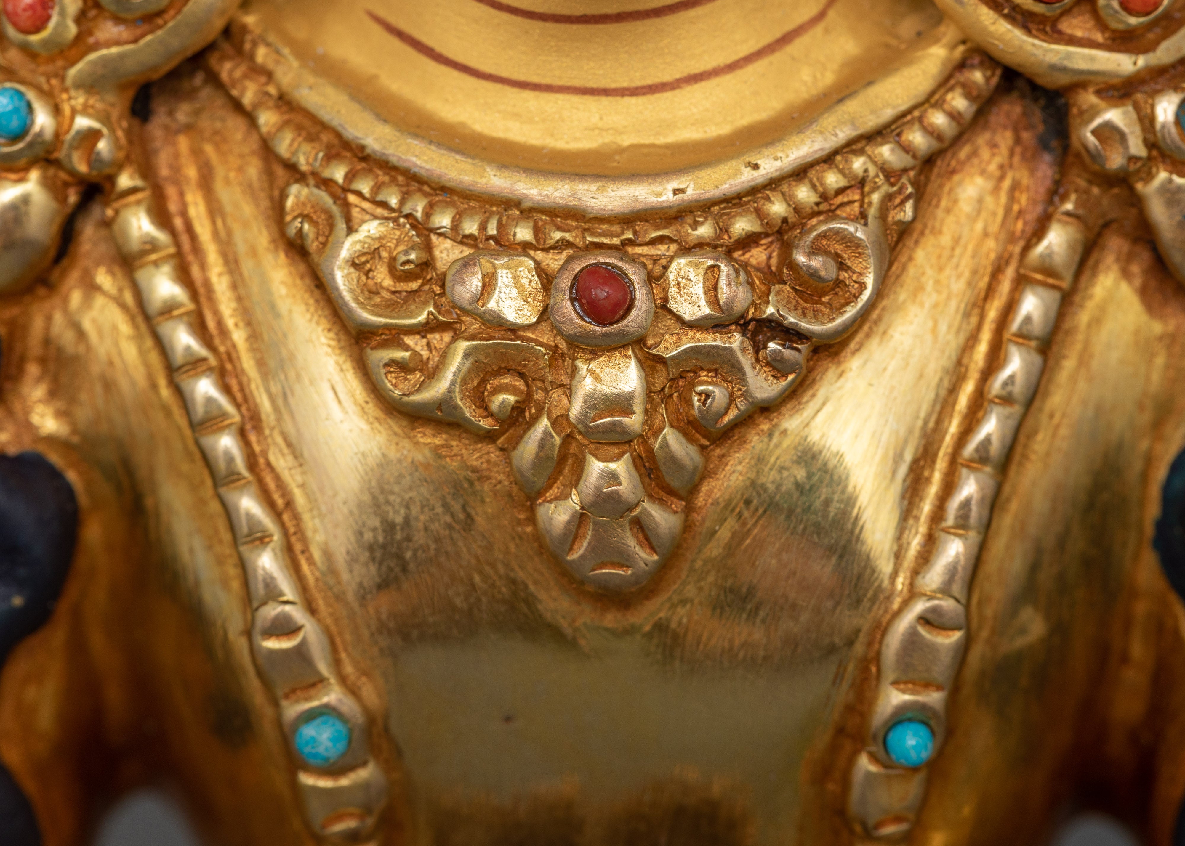 Hand-Carved Kshitigarbha Lord of the Underworld Statue | 24K Gold Gilded Tibetan Sculpture