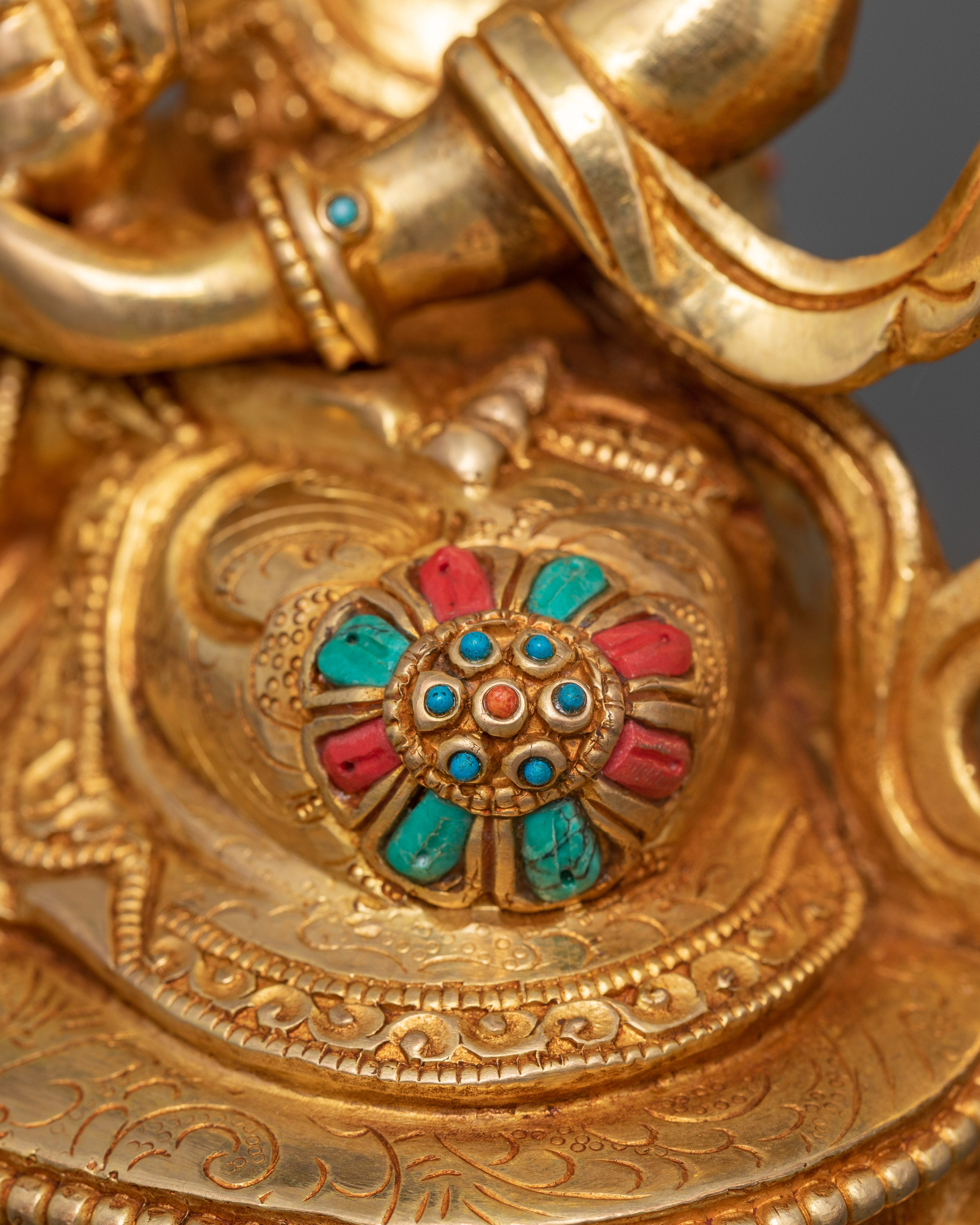 Hand-Carved Kshitigarbha Lord of the Underworld Statue | 24K Gold Gilded Tibetan Sculpture