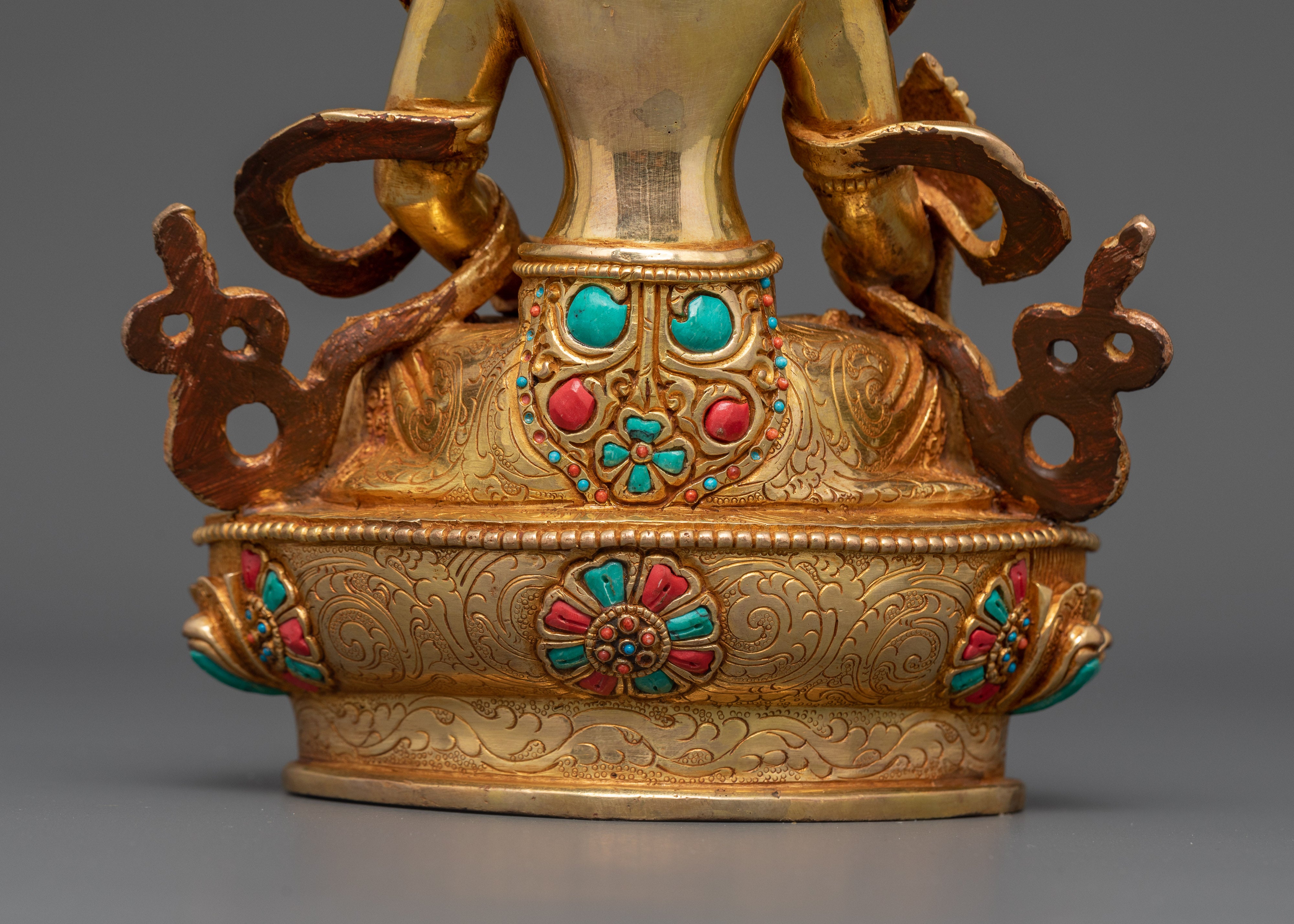 Hand-Carved Kshitigarbha Lord of the Underworld Statue | 24K Gold Gilded Tibetan Sculpture