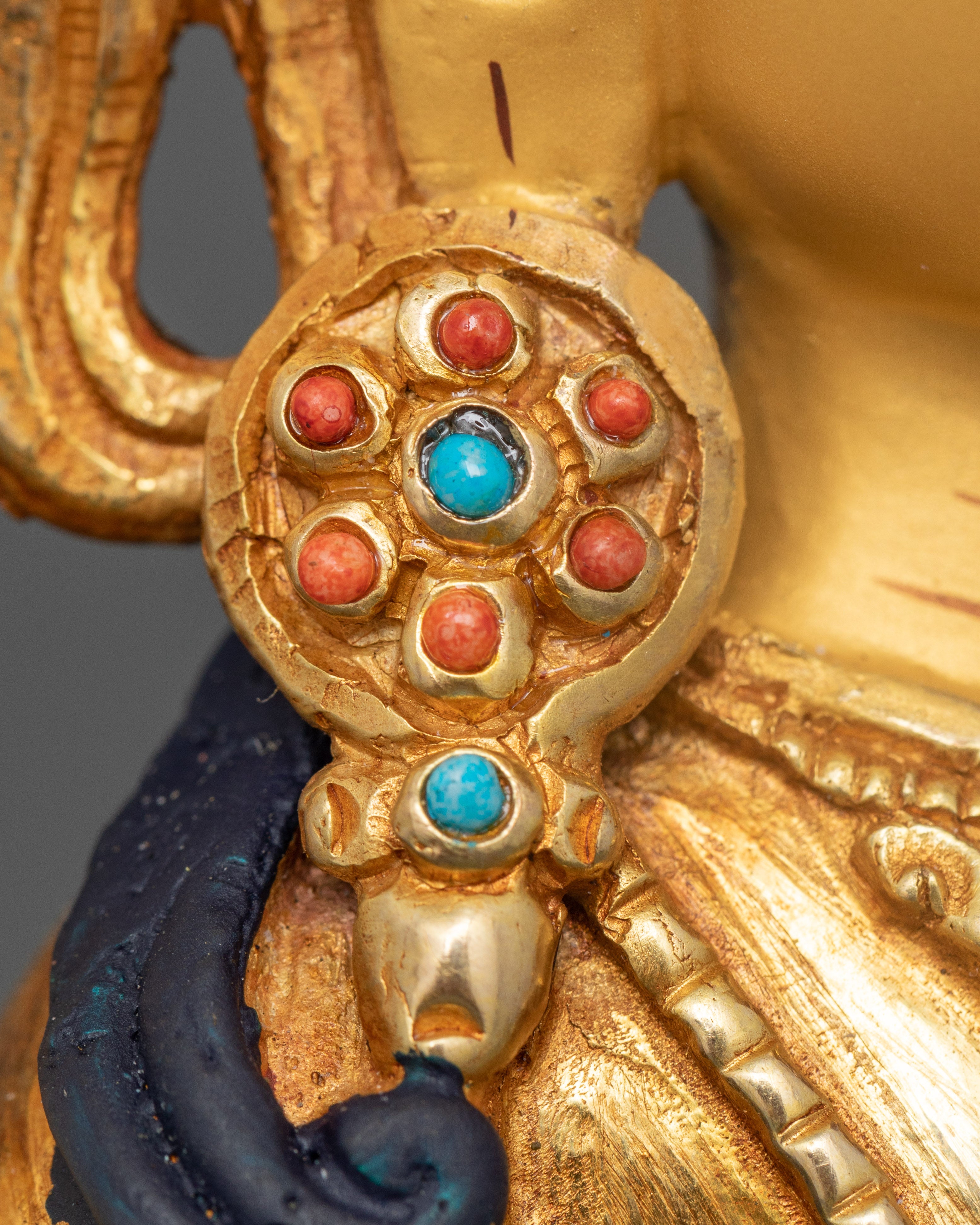 Hand-Carved Kshitigarbha Lord of the Underworld Statue | 24K Gold Gilded Tibetan Sculpture