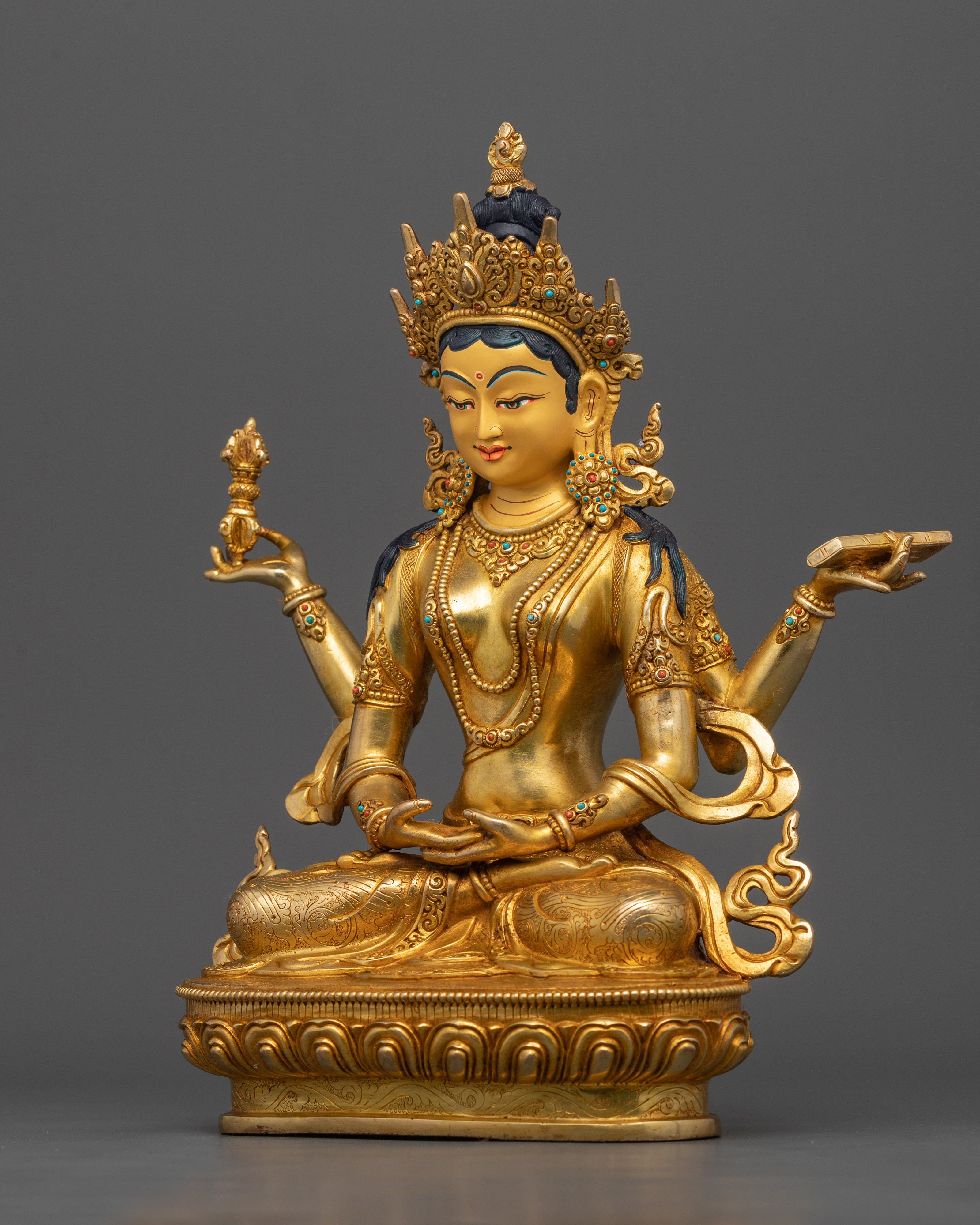 24K Gold Gilded Prajna Paramita Figurine | Dharma Bodhisattva