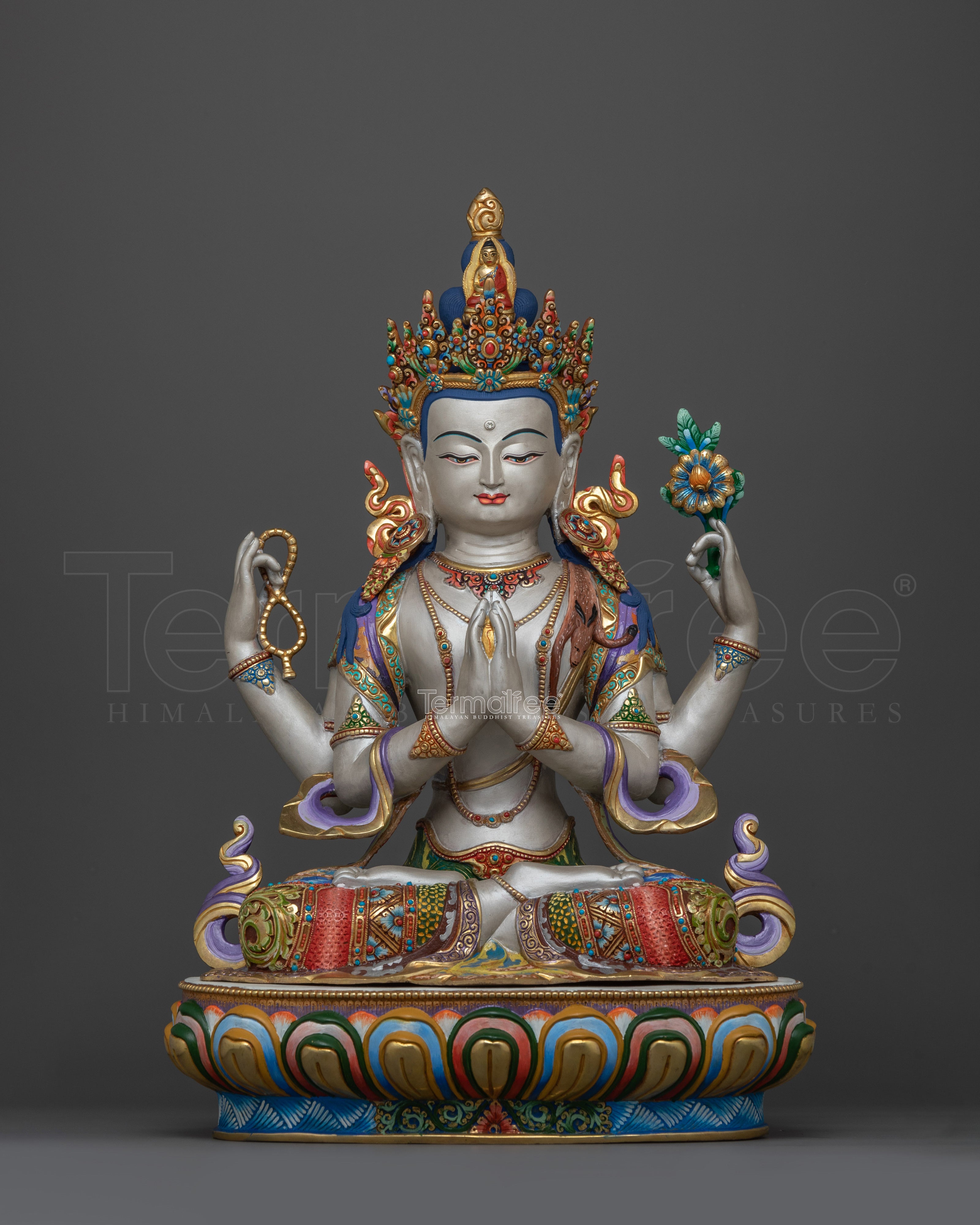 18.5-Inch Kind Chenrezig Buddha Statue | 24K Gold Gilded Copper Body