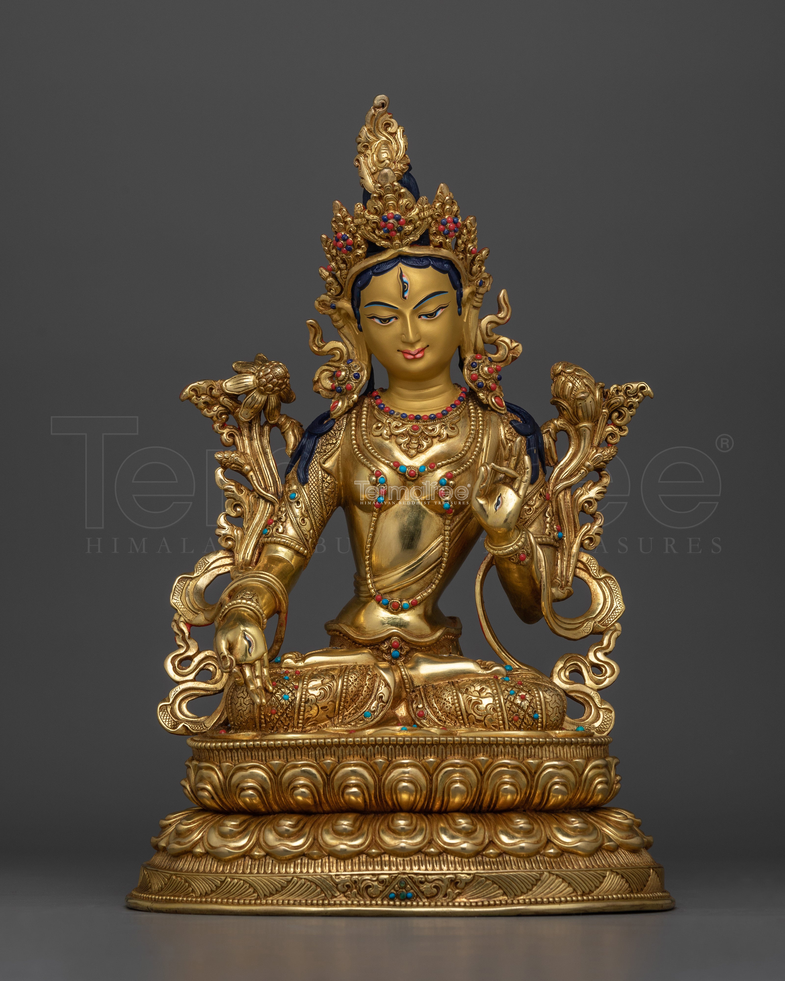 Long Life Buddha White Tara Statue | 13.4” Tibetan Spiritual Sculpture