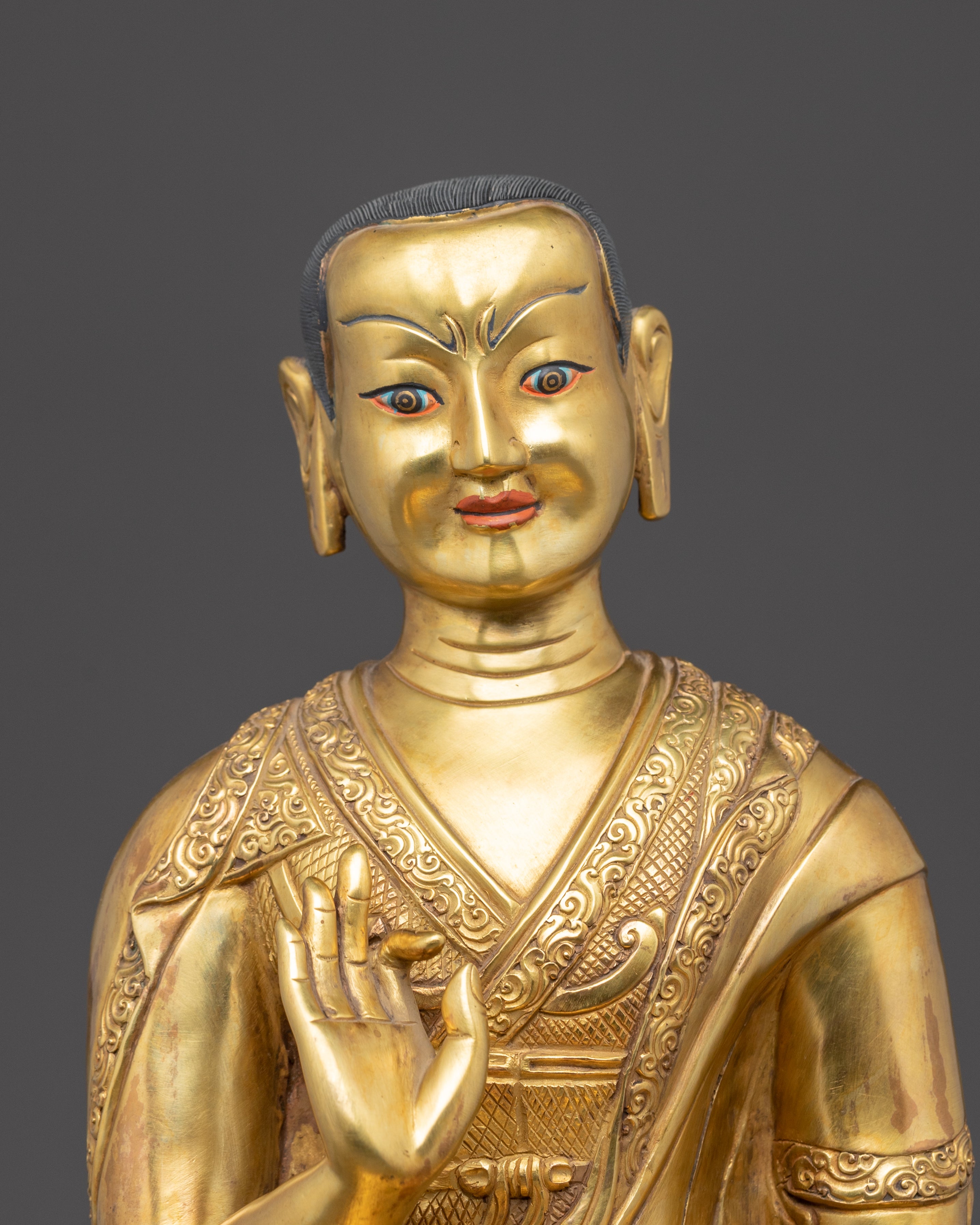 Traditional Statue of Tshongkhapa and His Disciples | Tibetan Master and Followers