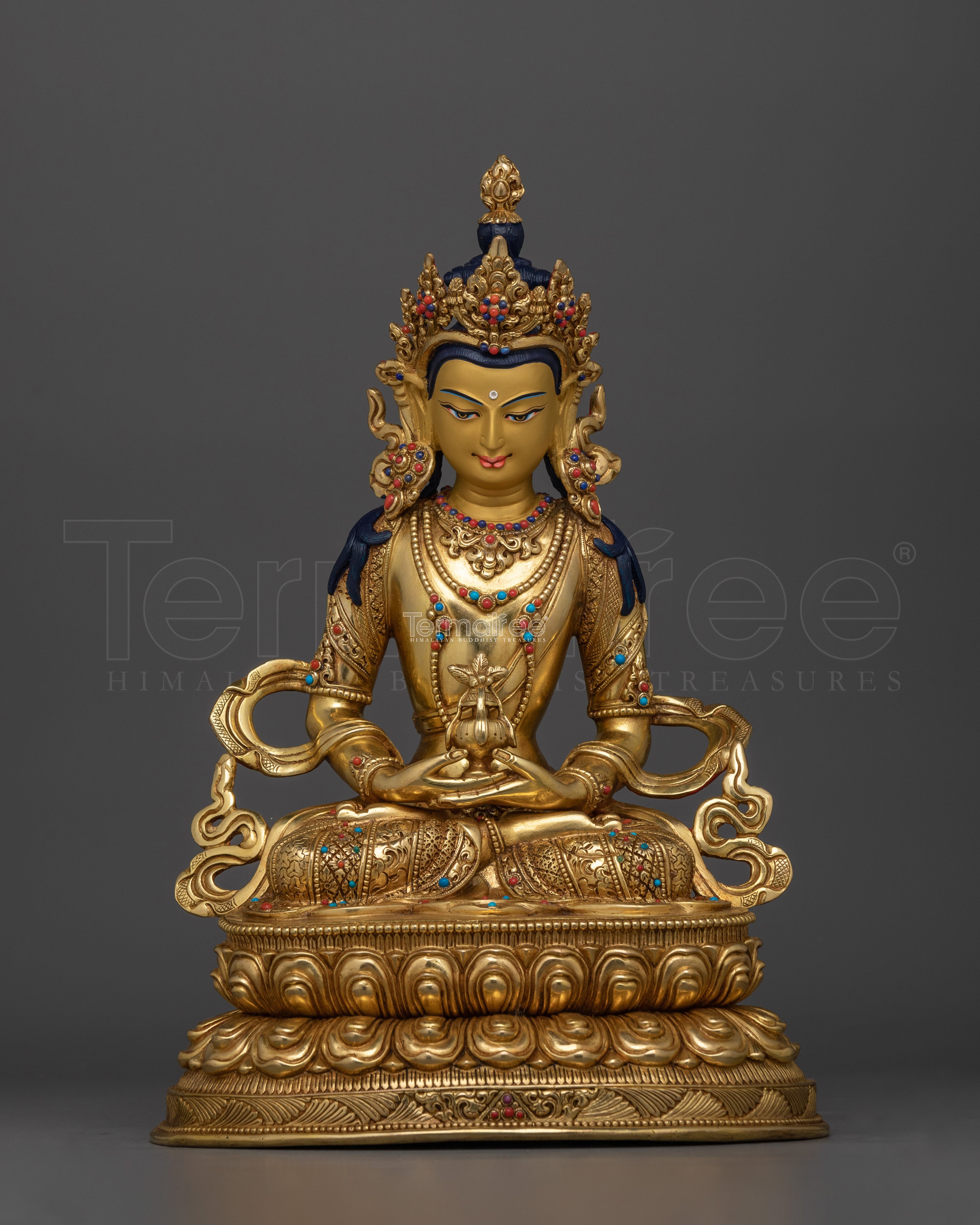 Amitayus Infinite Life Buddha Statue | 13” Handcrafted Tibetan Copper Sculpture