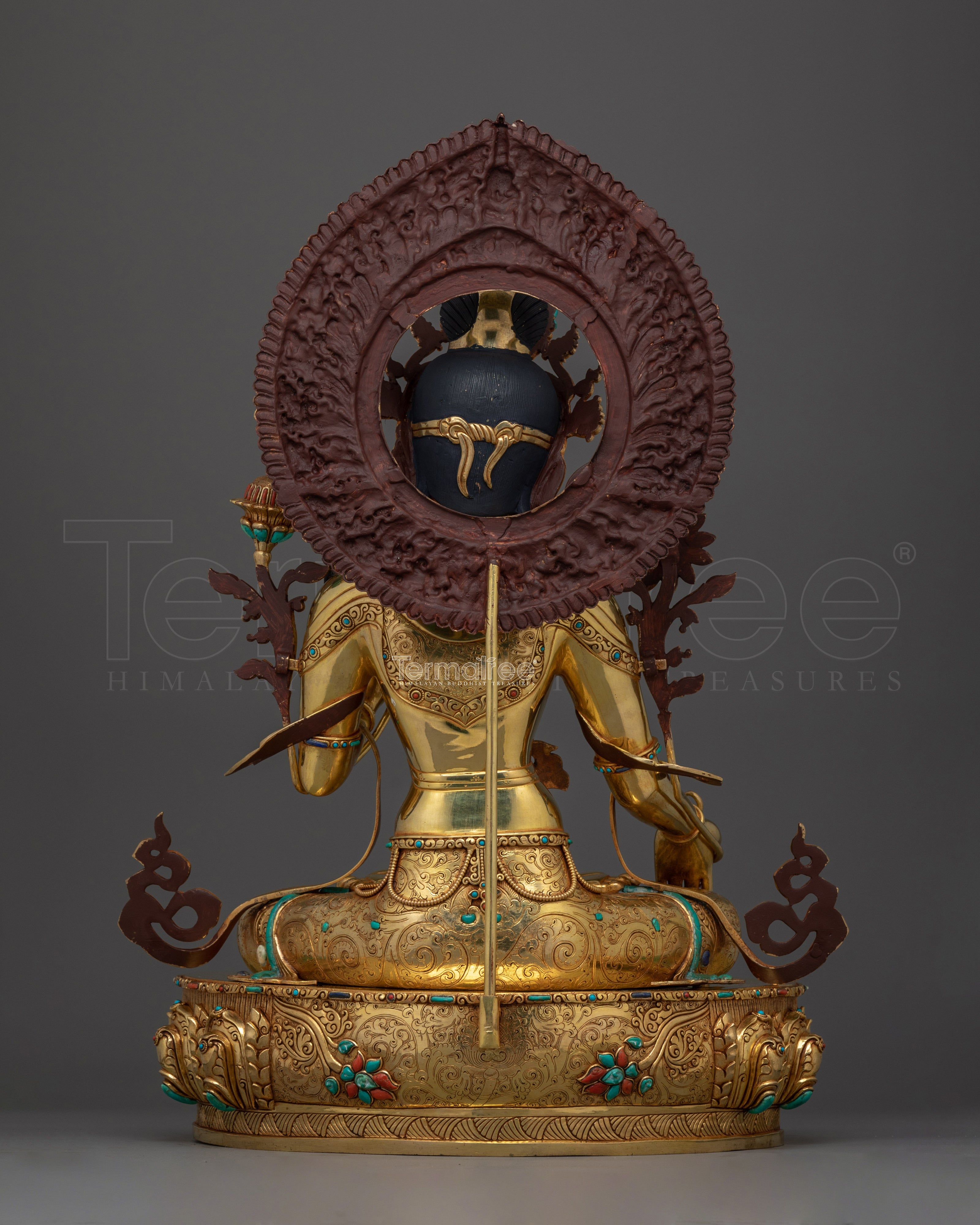 Hand-Carved White Tara Dharma Figure | 24K Gold Gilded Tibetan Sculpture