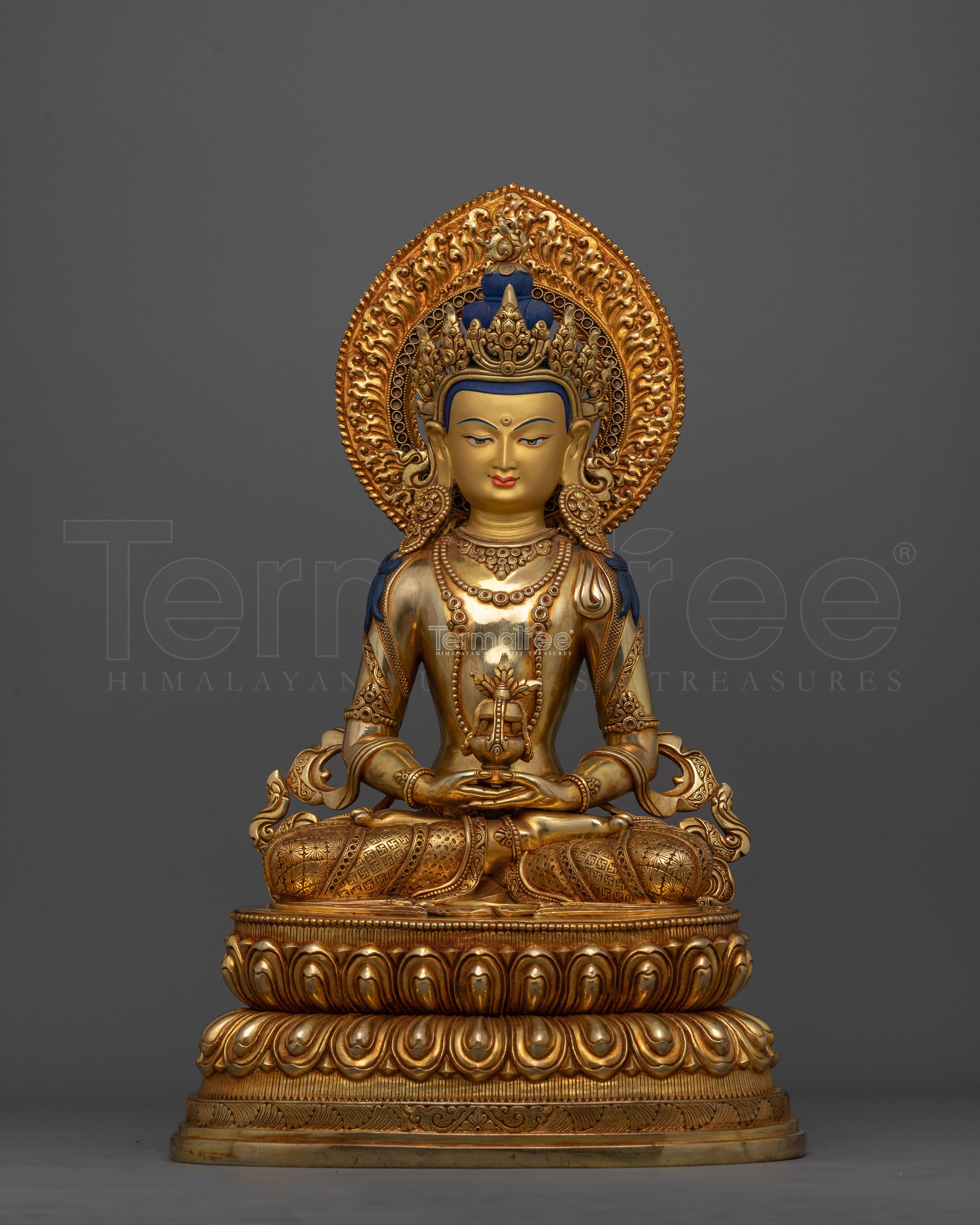 Long-Life Bodhisattva Amitayus Statue | 24K Gold Gilded Handcrafted Copper Sculpture