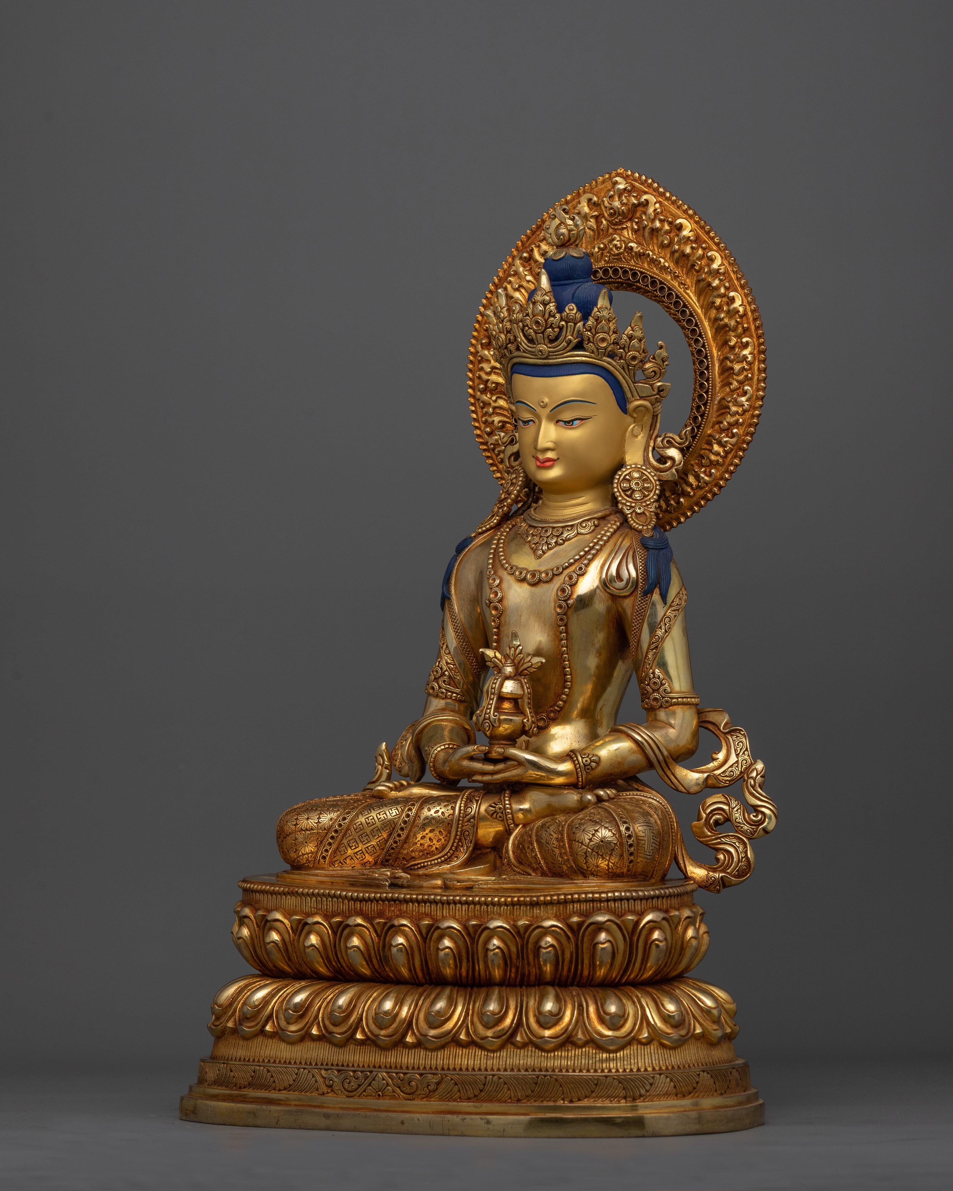 Long-Life Bodhisattva Amitayus Statue | 24K Gold Gilded Handcrafted Copper Sculpture