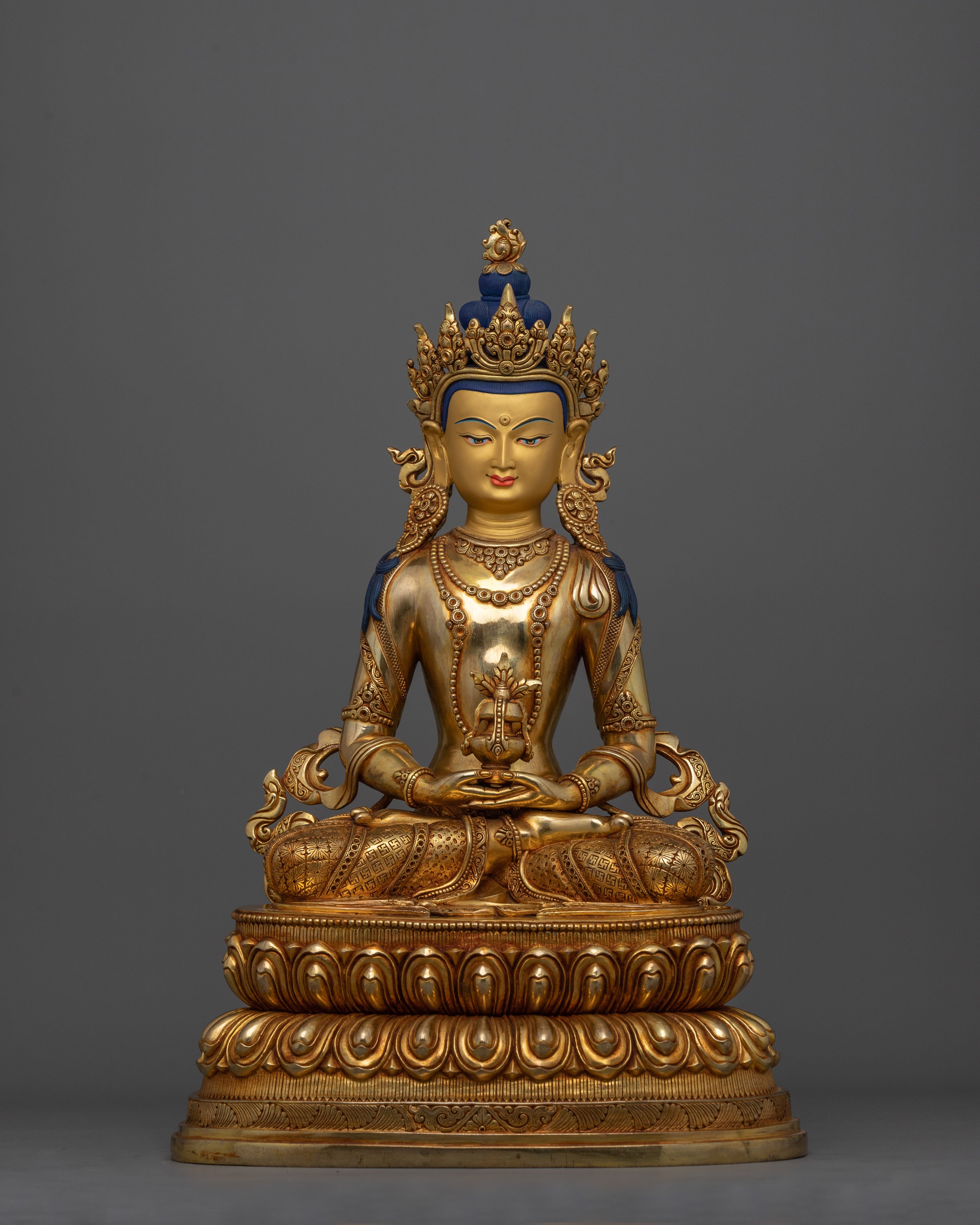 Long-Life Bodhisattva Amitayus Statue | 24K Gold Gilded Handcrafted Copper Sculpture