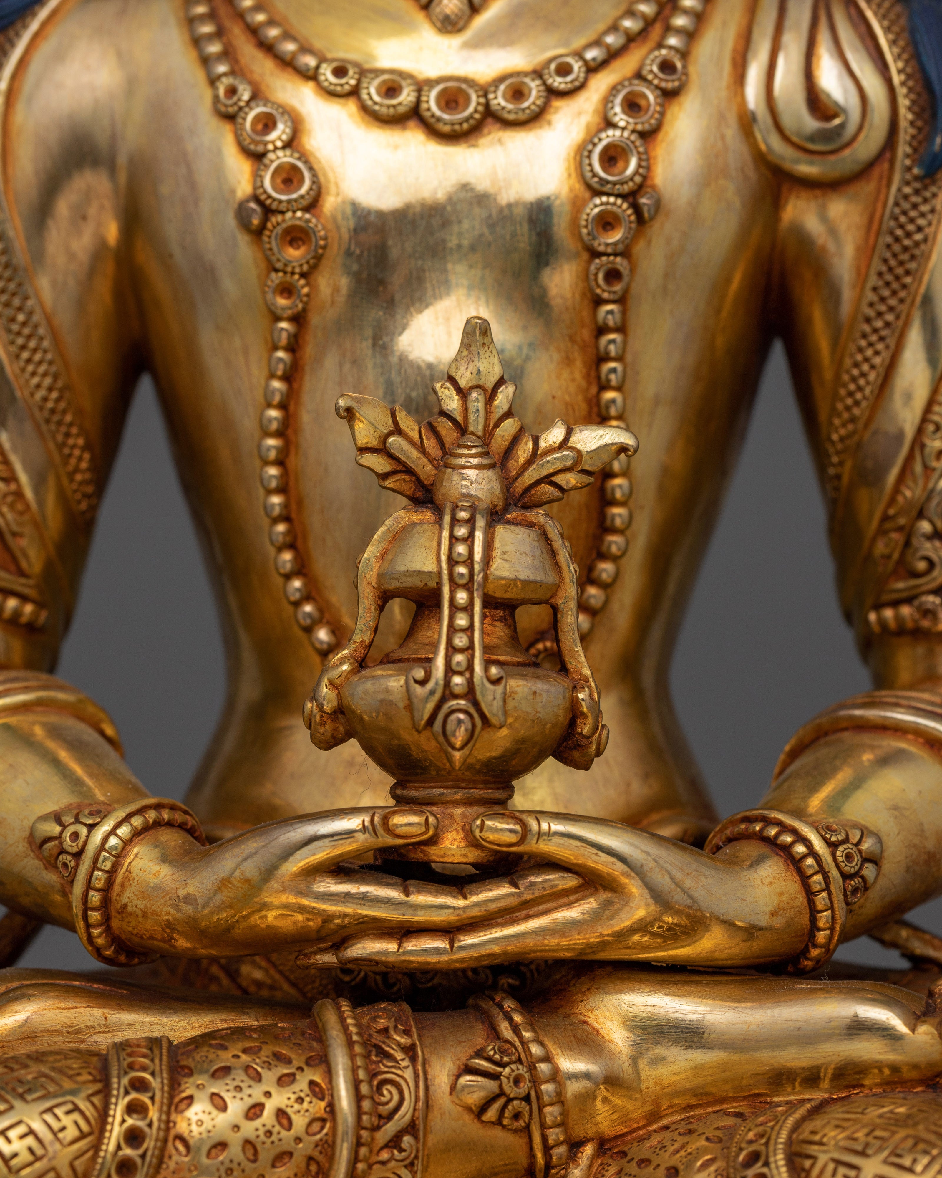 Long-Life Bodhisattva Amitayus Statue | 24K Gold Gilded Handcrafted Copper Sculpture