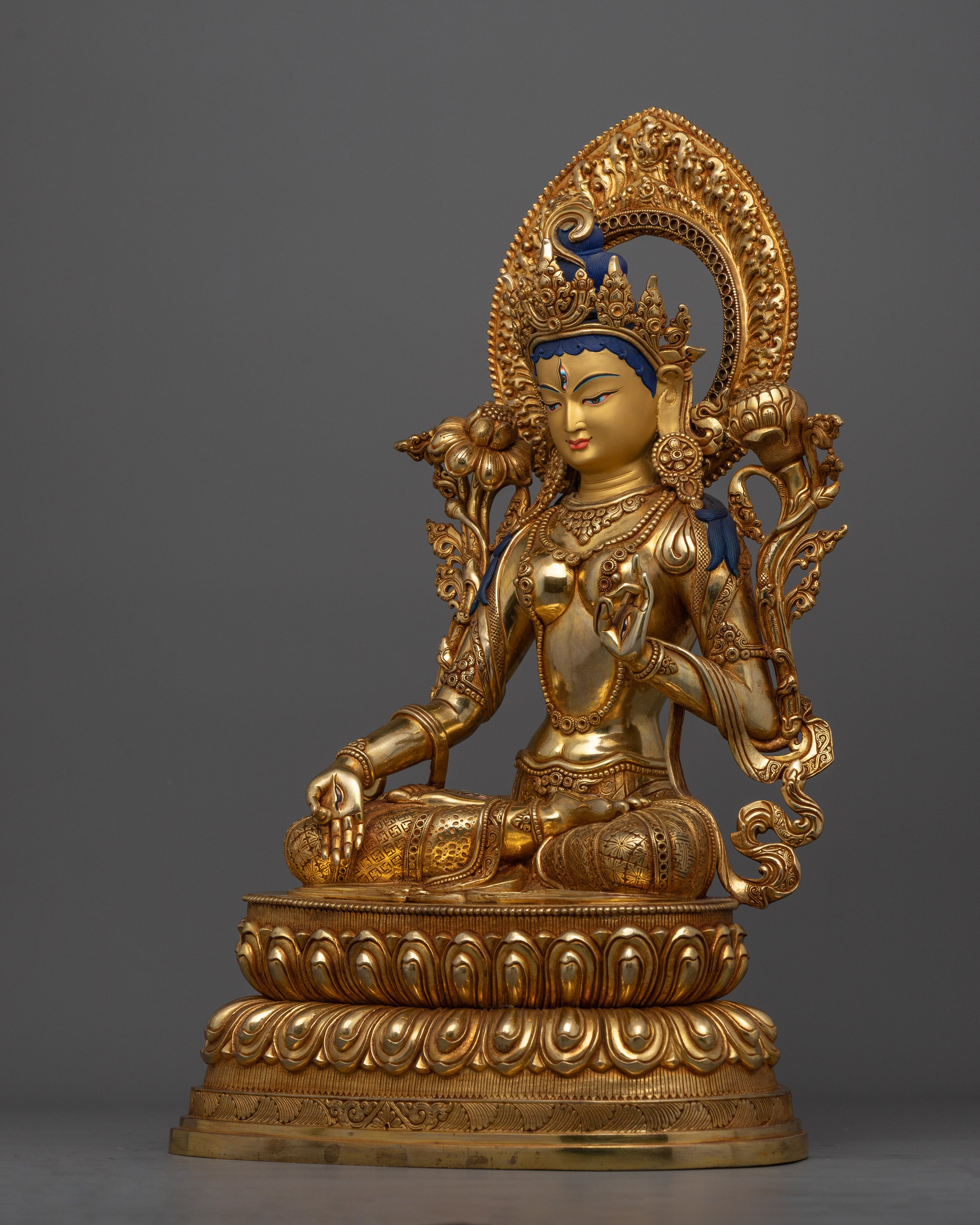White Tara Healing Light of Wisdom Statue | 24K Gold Gilded Copper Sculpture