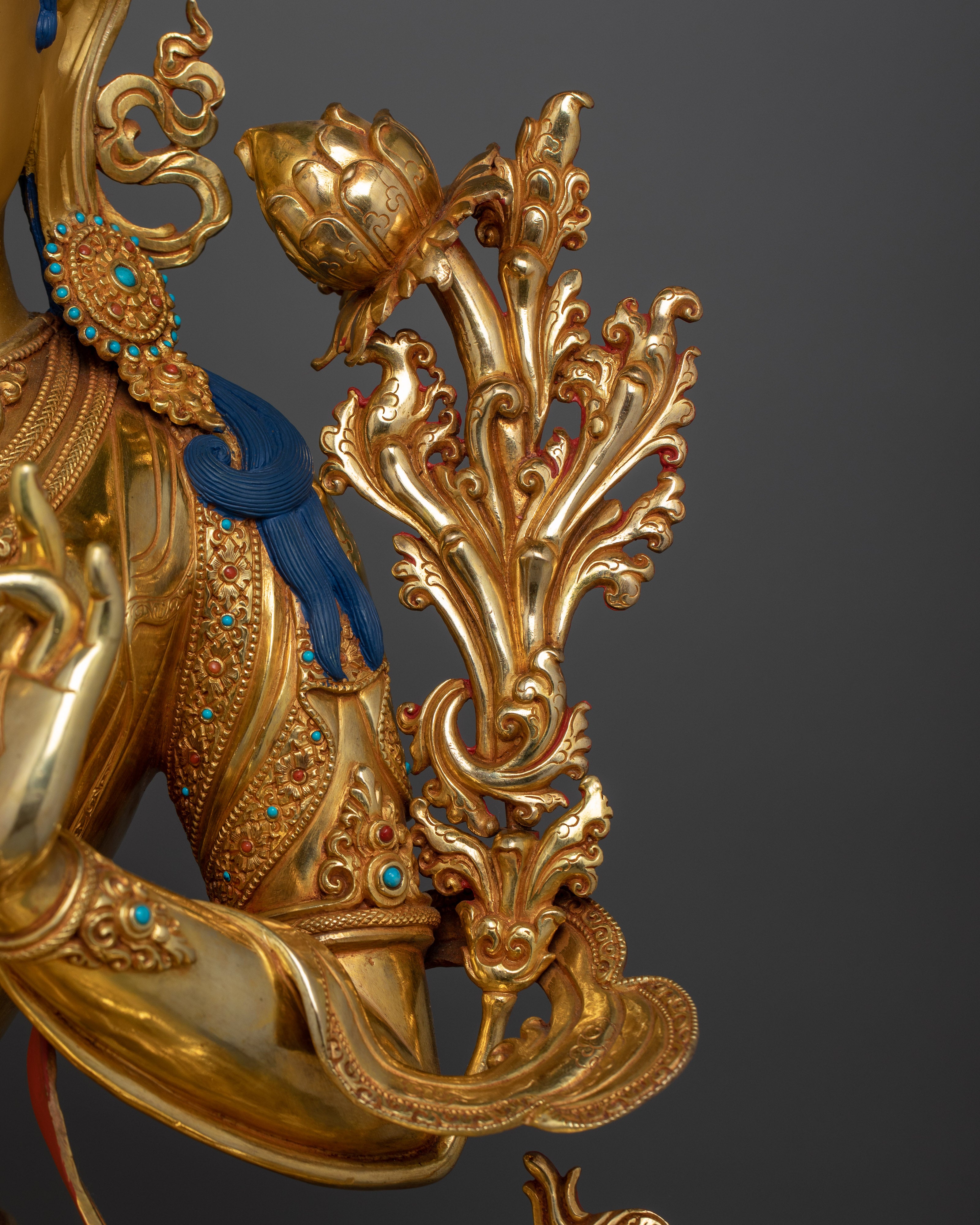 24K Gold Spiritual Healing Green Tara Statue | Tibetan Spiritual Artwork