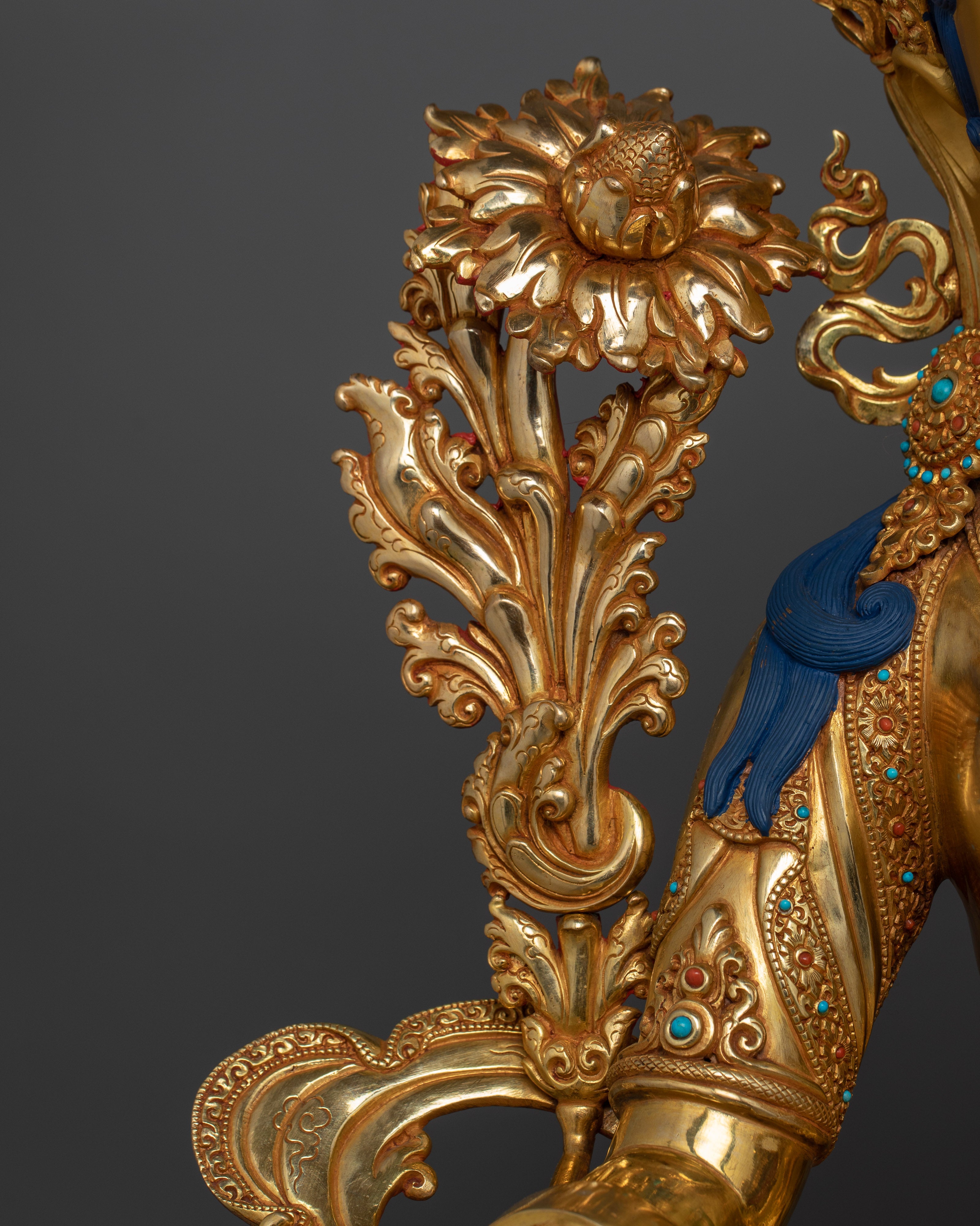 24K Gold Spiritual Healing Green Tara Statue | Tibetan Spiritual Artwork