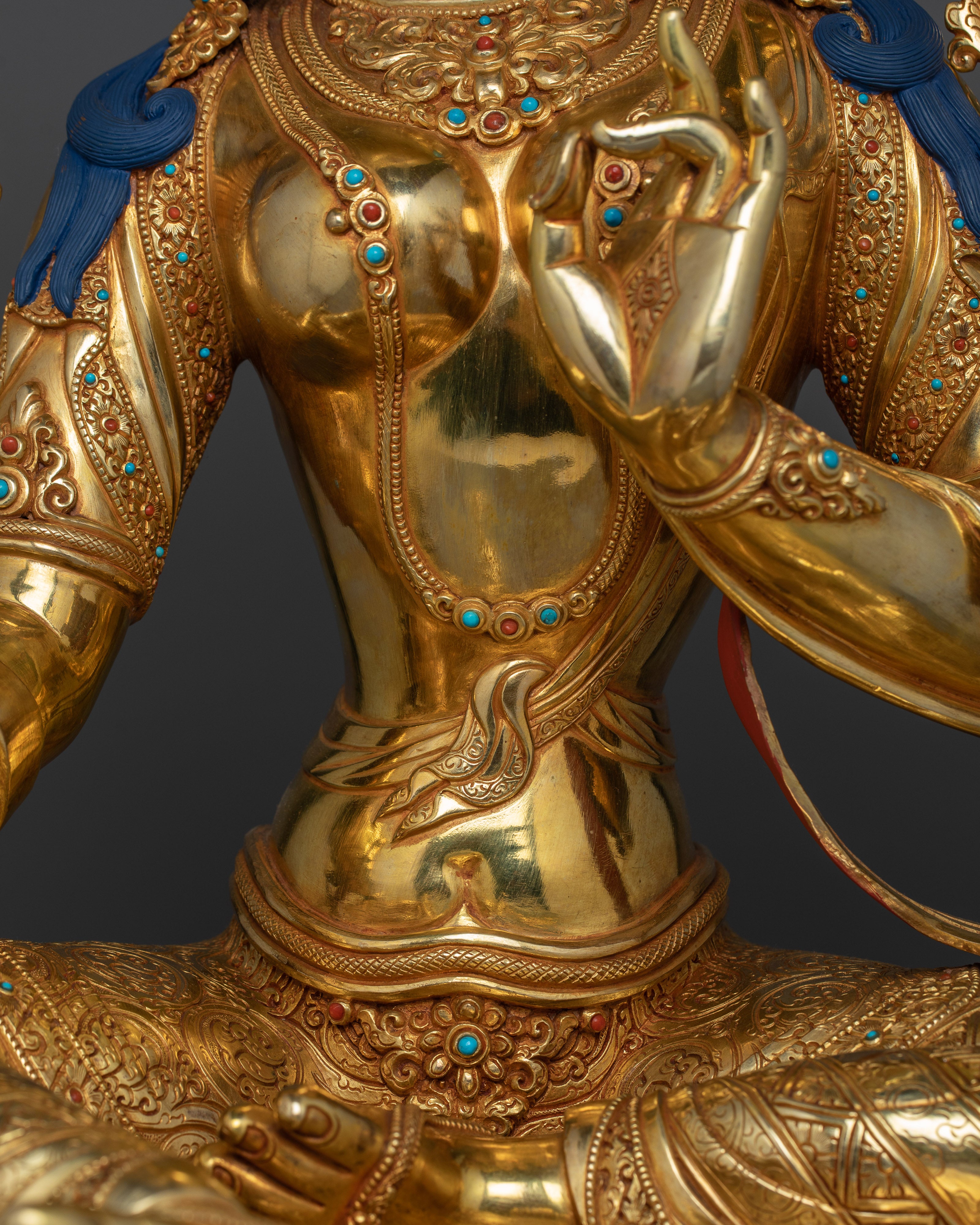 24K Gold Spiritual Healing Green Tara Statue | Tibetan Spiritual Artwork