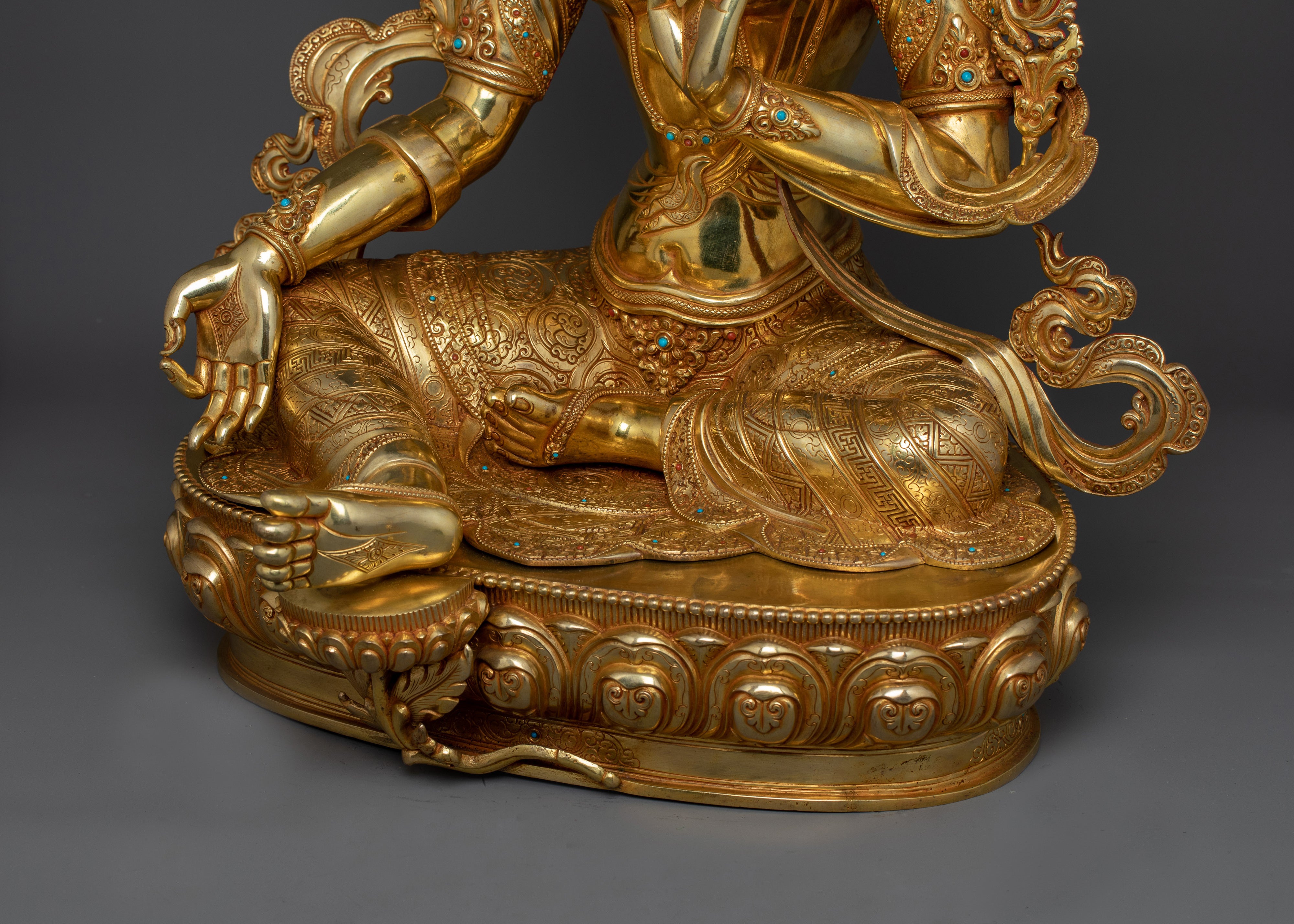 24K Gold Spiritual Healing Green Tara Statue | Tibetan Spiritual Artwork