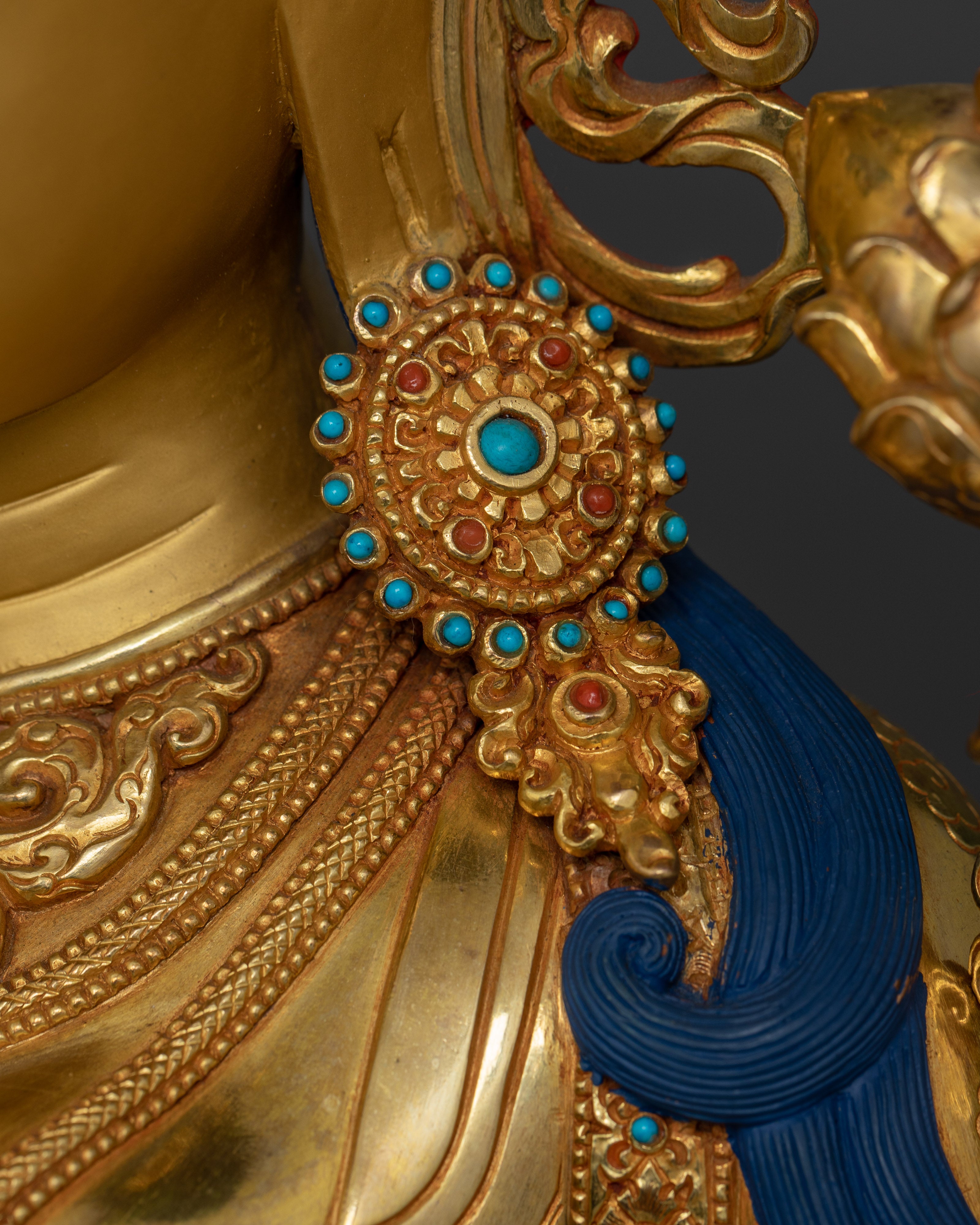 24K Gold Spiritual Healing Green Tara Statue | Tibetan Spiritual Artwork