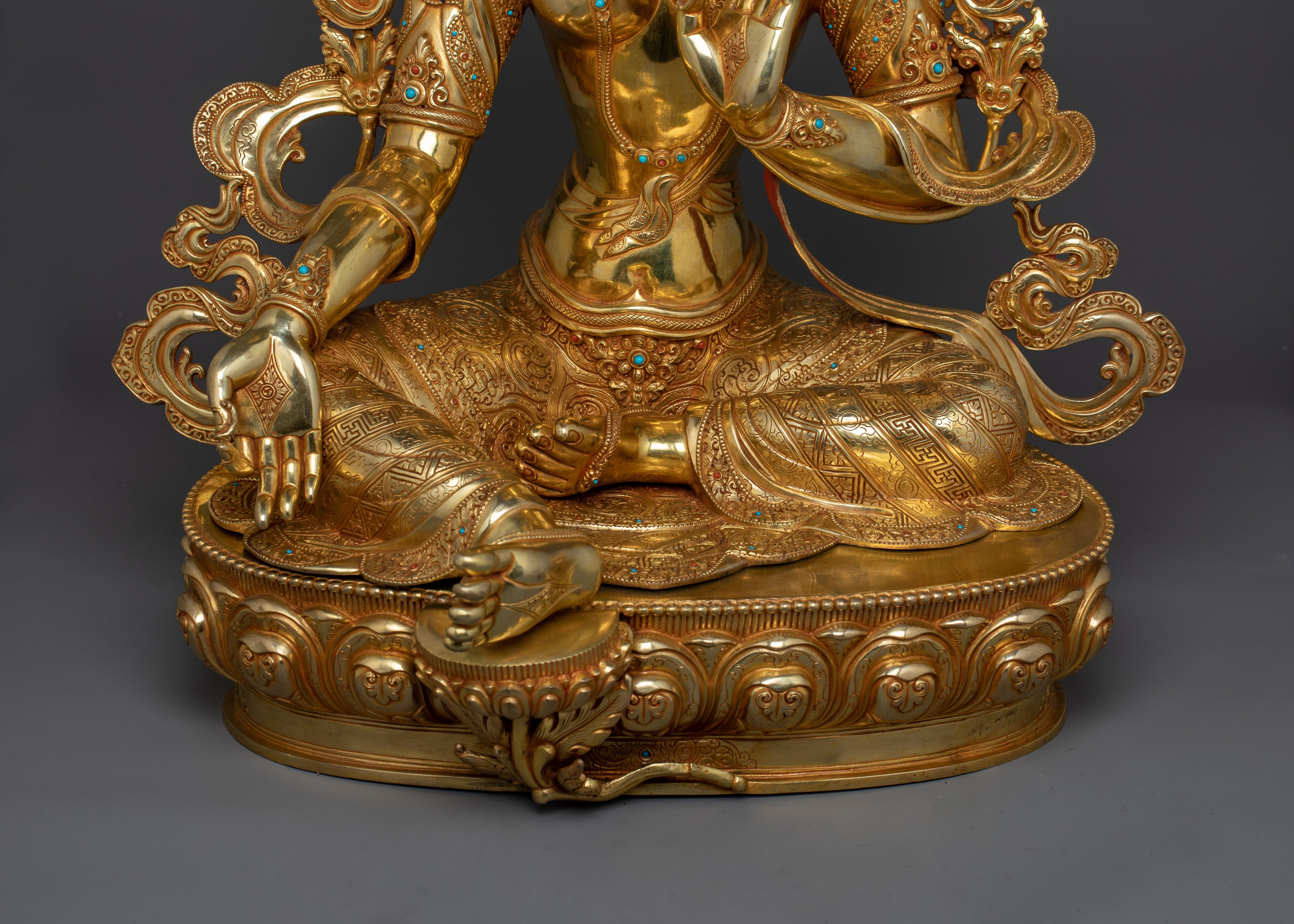 24K Gold Spiritual Healing Green Tara Statue | Tibetan Spiritual Artwork