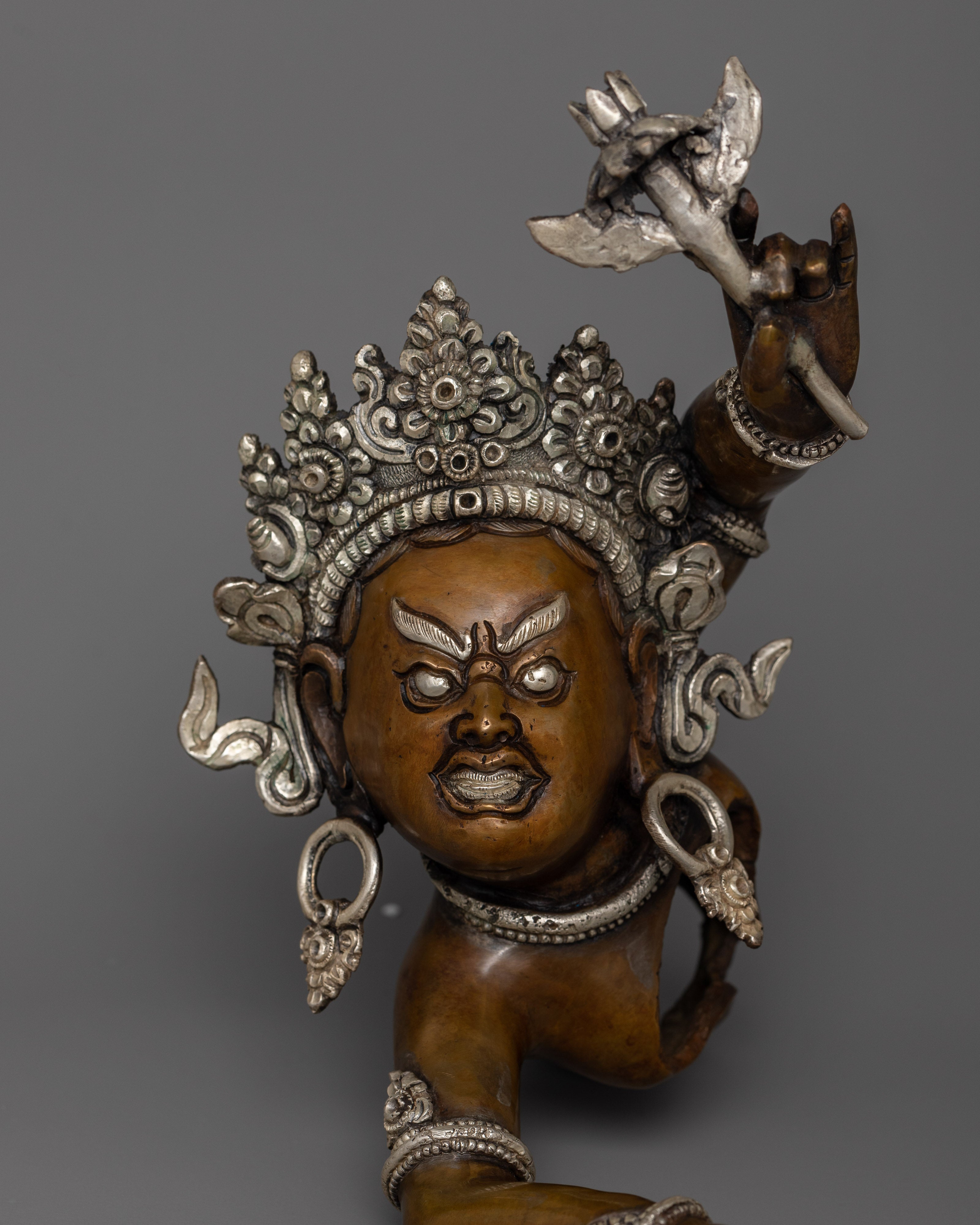 Red Dzambhala with Consort Vasudhara Statue | Handcrafted Oxidized Copper