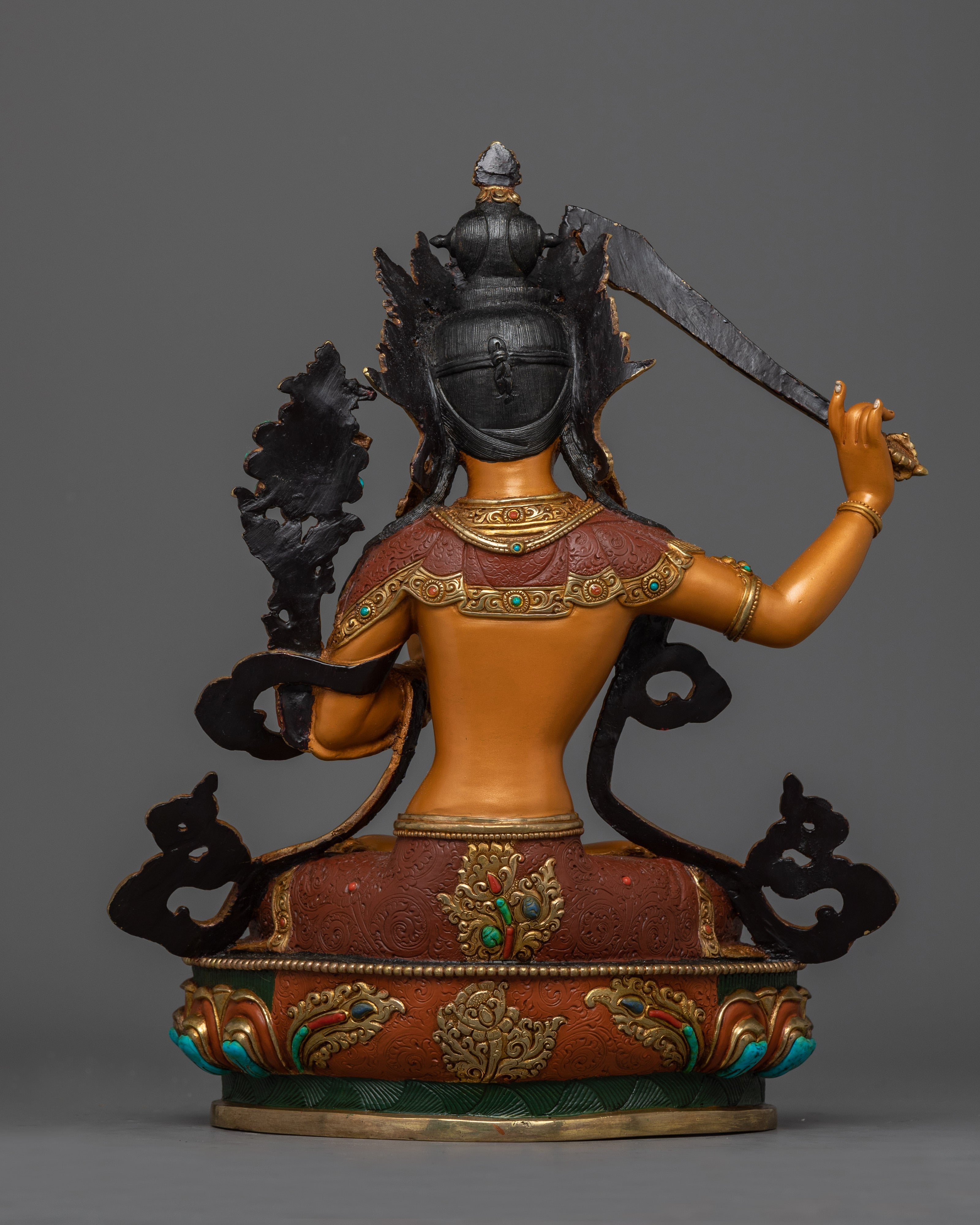 Hand-Carved Buddha Manjushri Statue | 13.4" Tibetan Wisdom Deity Sculpture