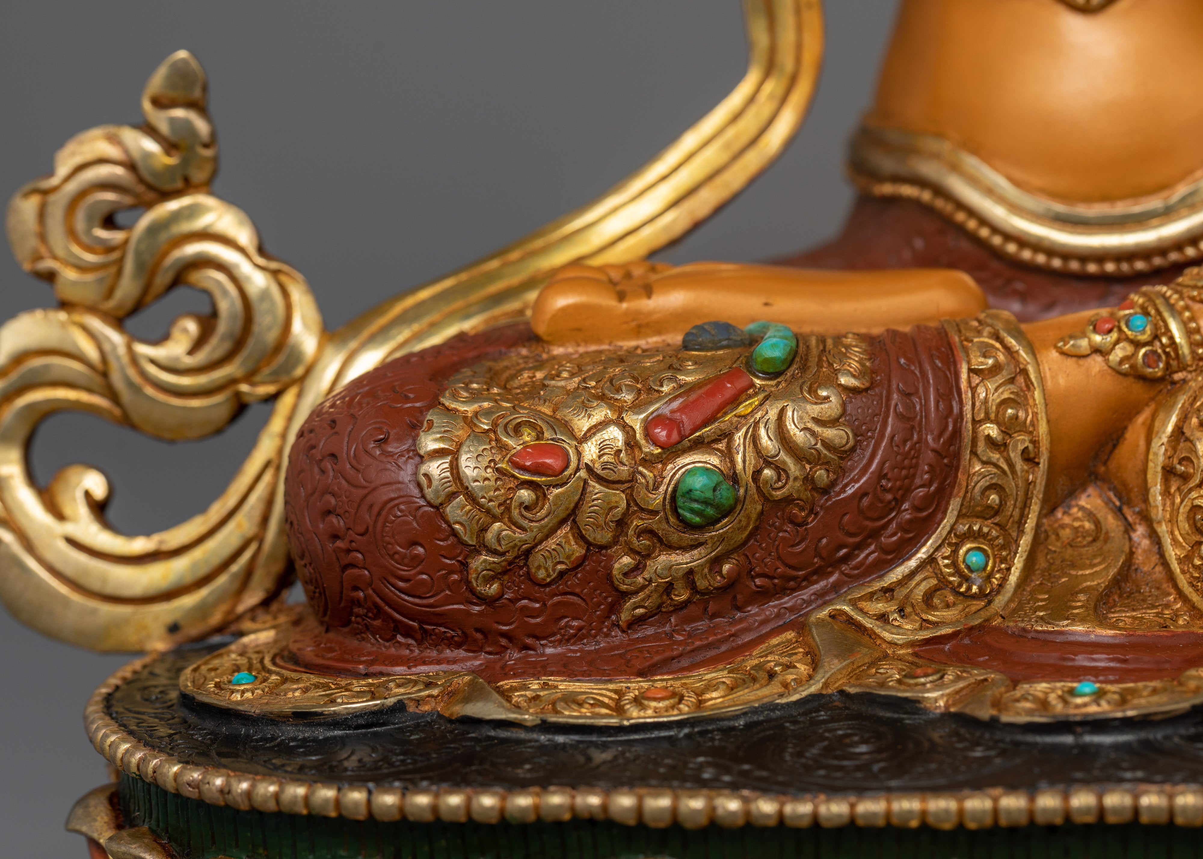 Hand-Carved Buddha Manjushri Statue | 13.4" Tibetan Wisdom Deity Sculpture