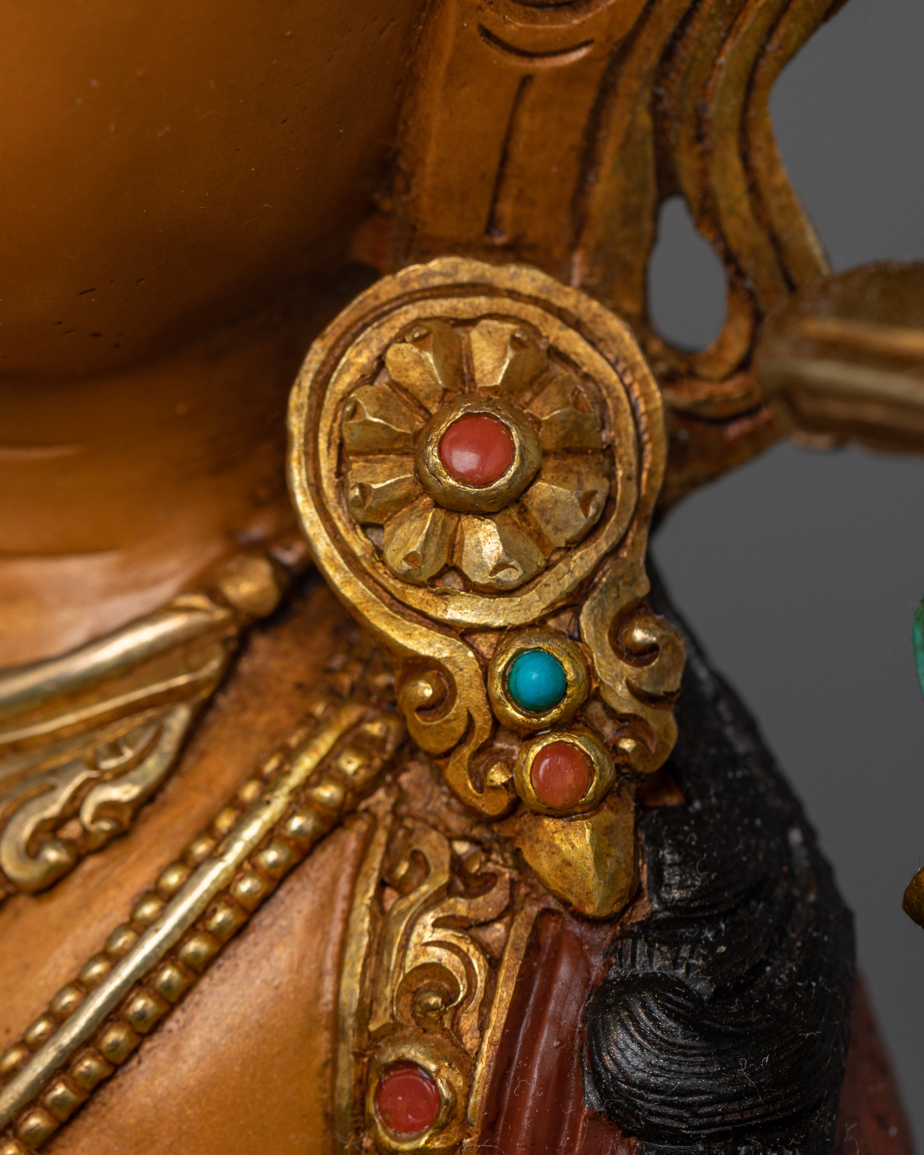 Hand-Carved Buddha Manjushri Statue | 13.4" Tibetan Wisdom Deity Sculpture