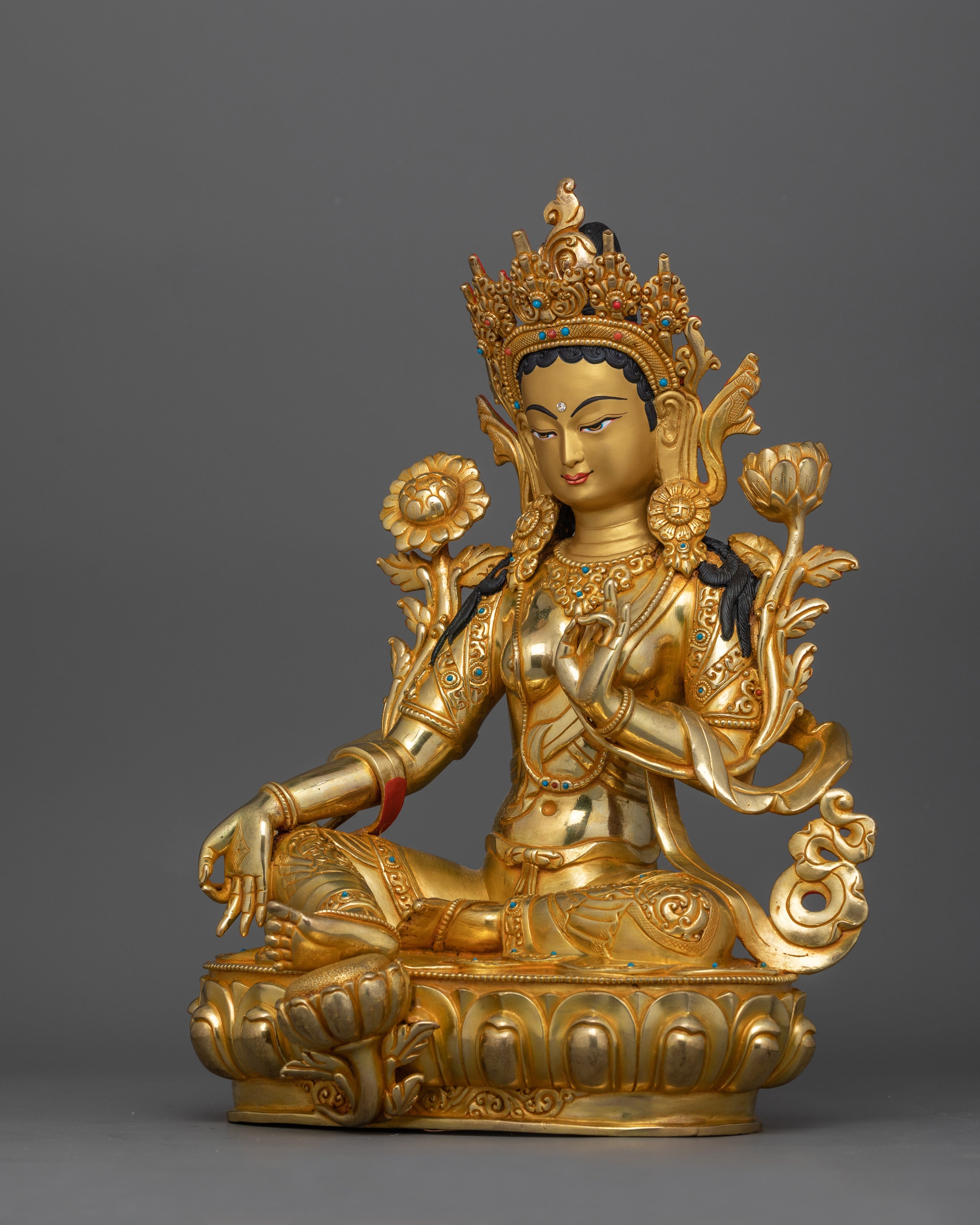 Buddhist Green Tara Mantra Prayer Statue | Tibetan Icon for Compassion and Protection