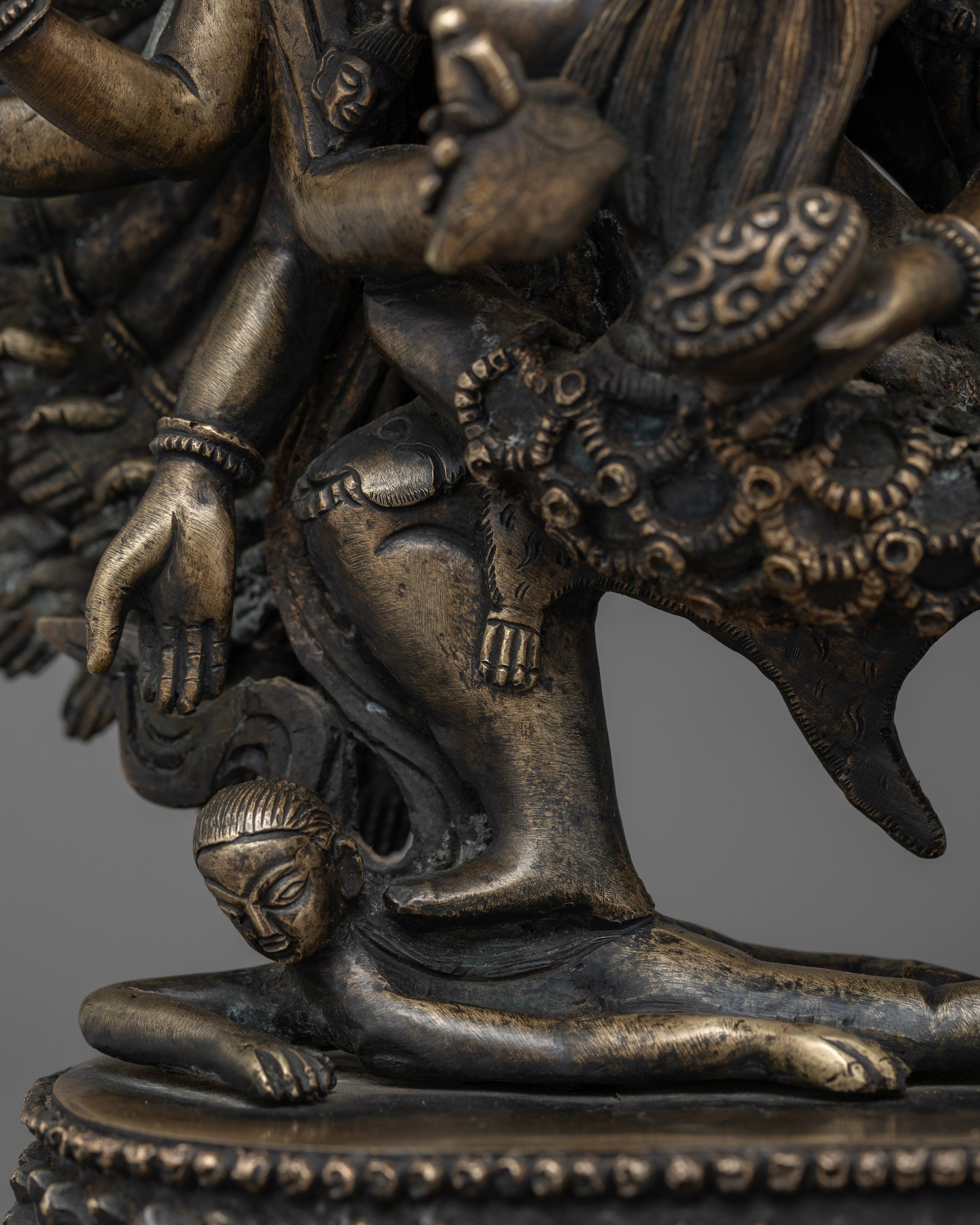 Hand-Carved Bhairab Shakti Statue | Antique Finished Oxidized Copper Sculpture