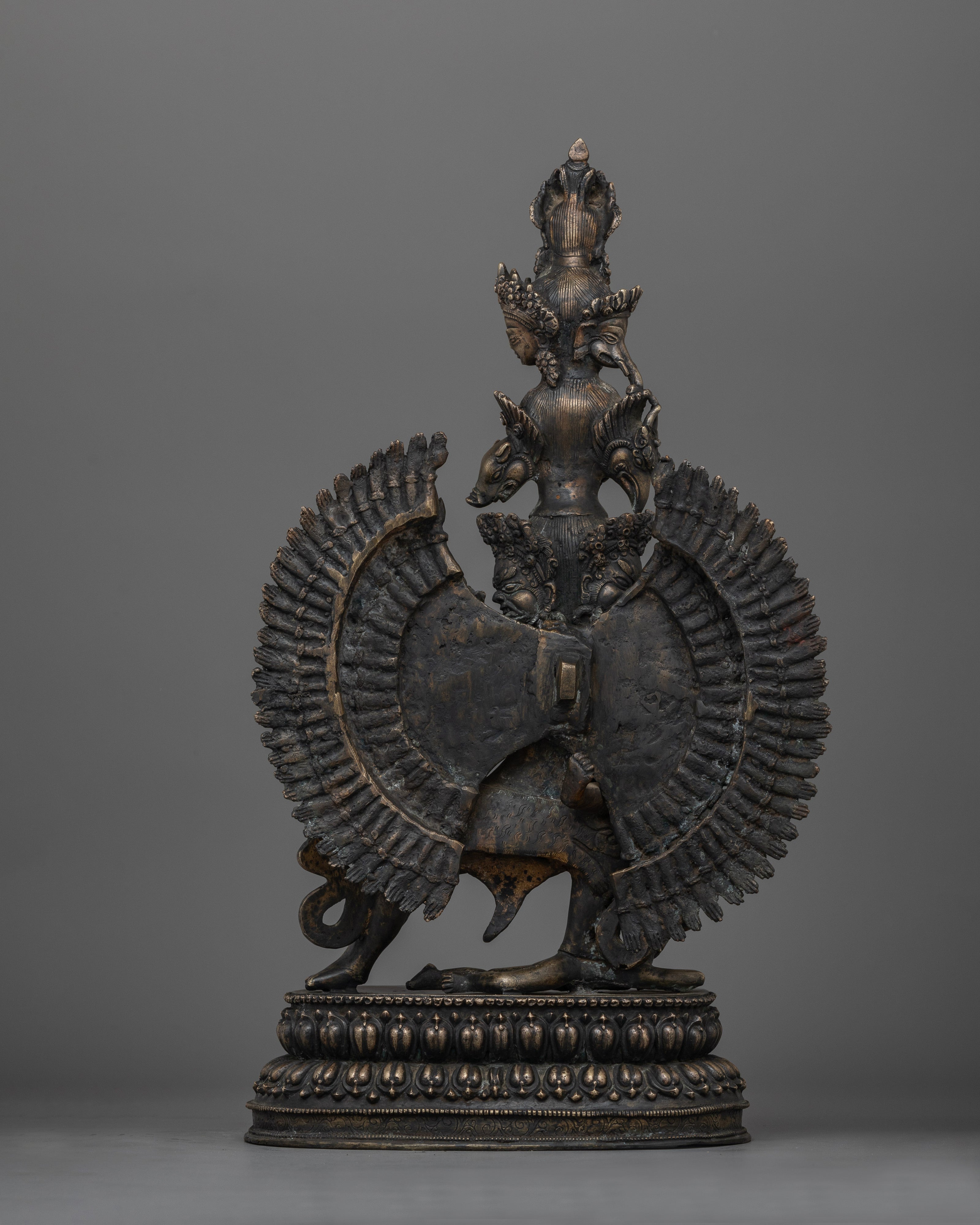 Hand-Carved Bhairab Shakti Statue | Antique Finished Oxidized Copper Sculpture