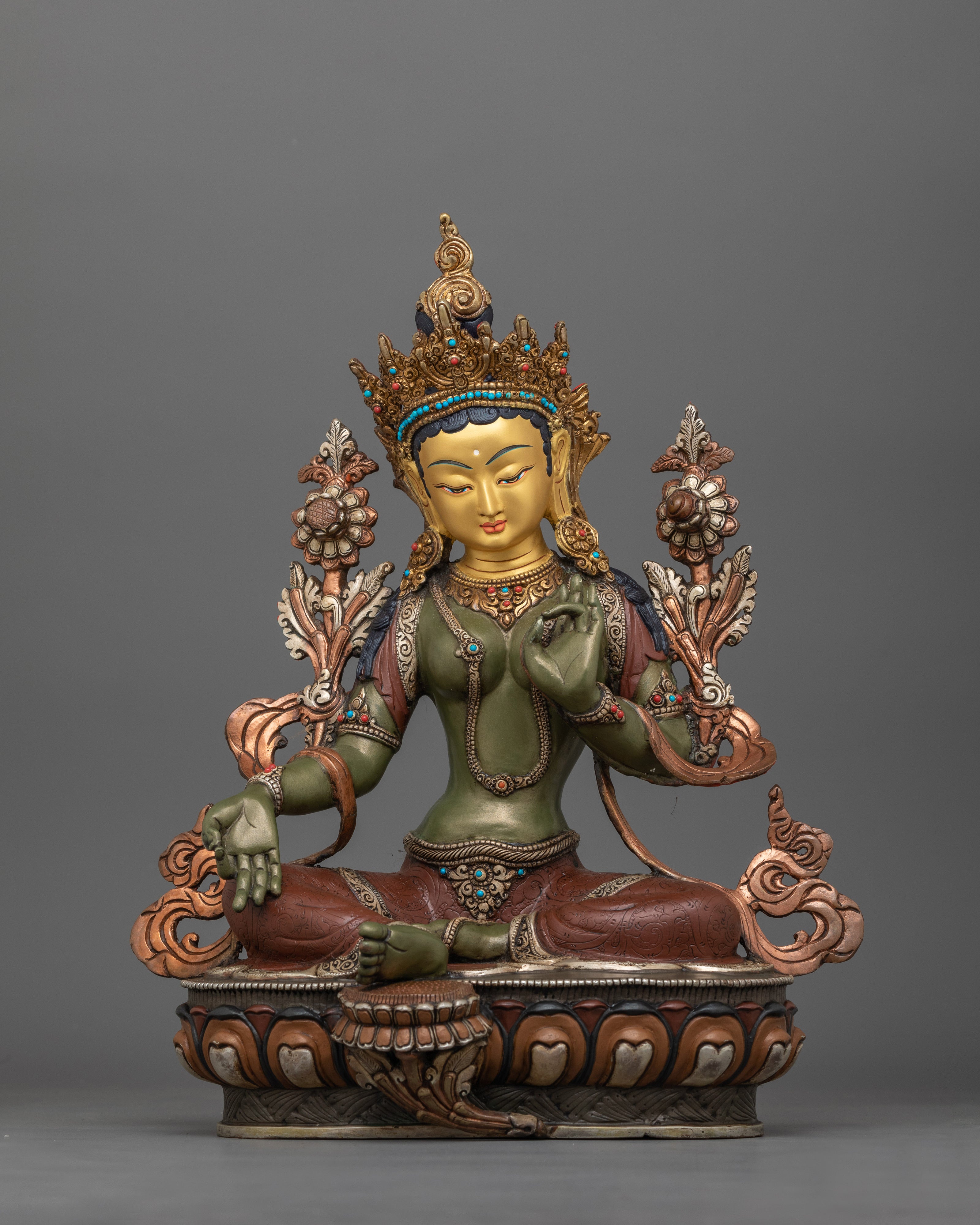 Oxidized Green Tara for Shrine | Female Buddha in Buddhism