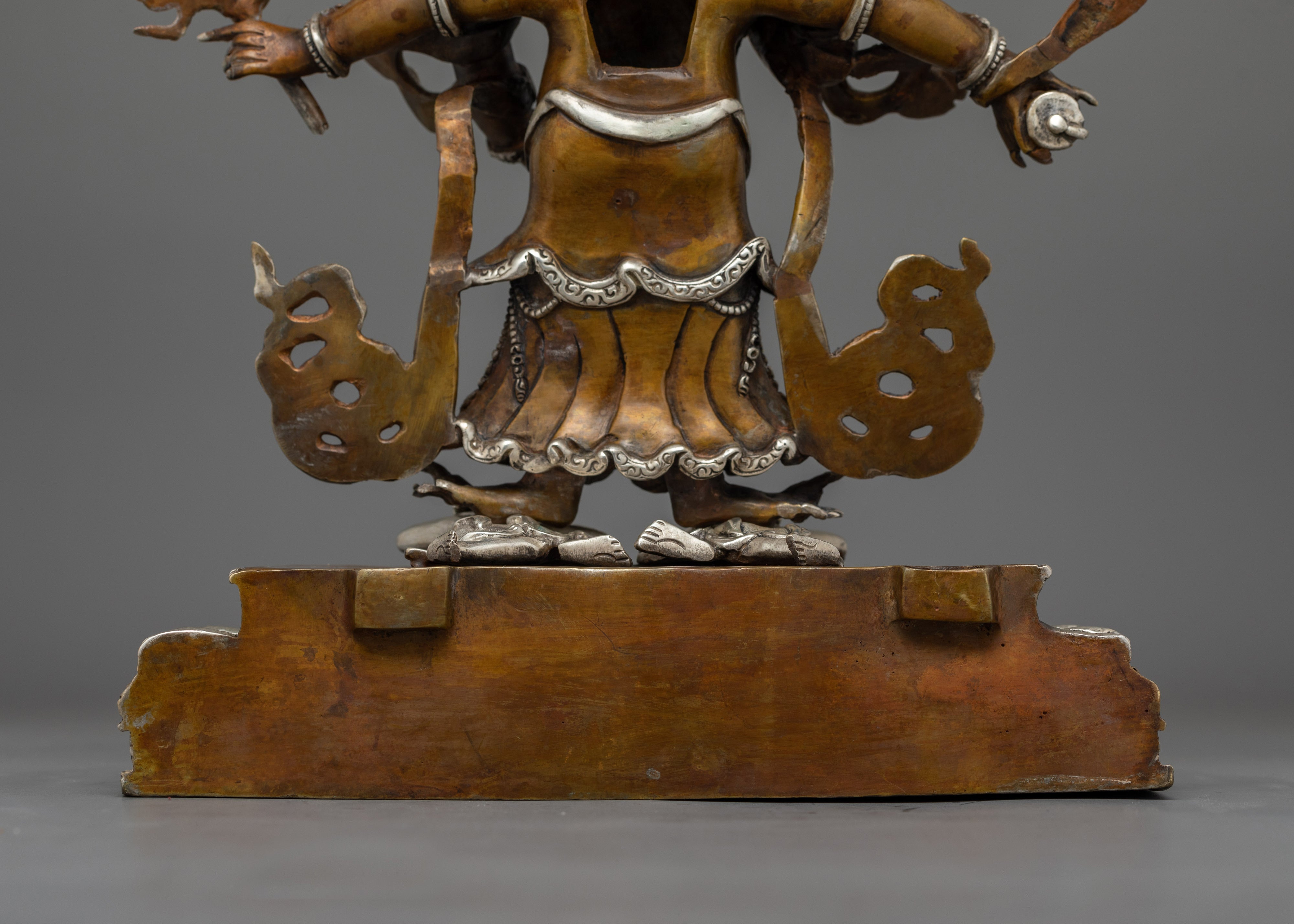 Hand-Carved Oxidized White Mahakala Statue | Silver-Plated Tibetan Sculpture