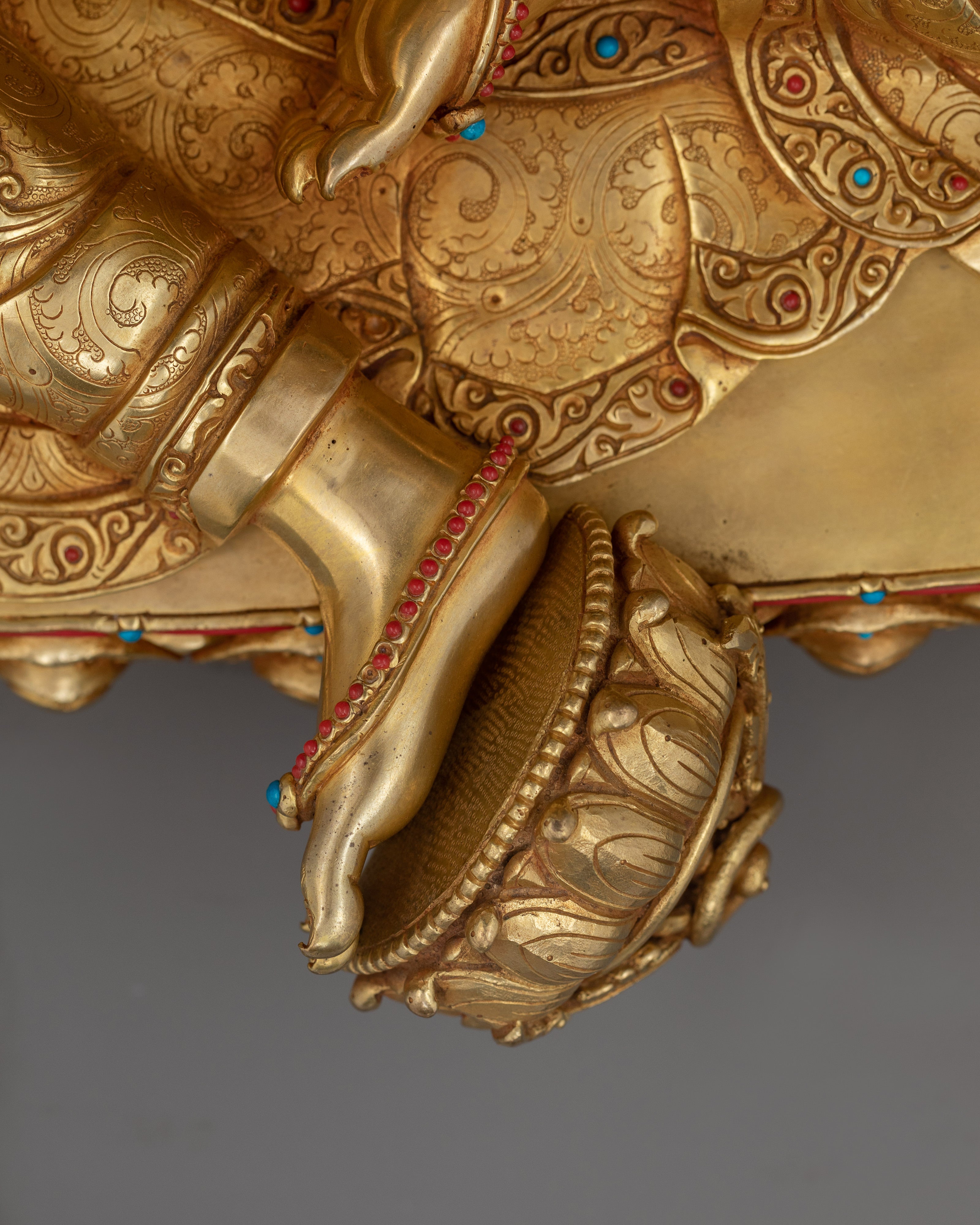 Hand-Carved Green Tara Tibetan Buddha Statue | 24K Gold Gilded Sculpture