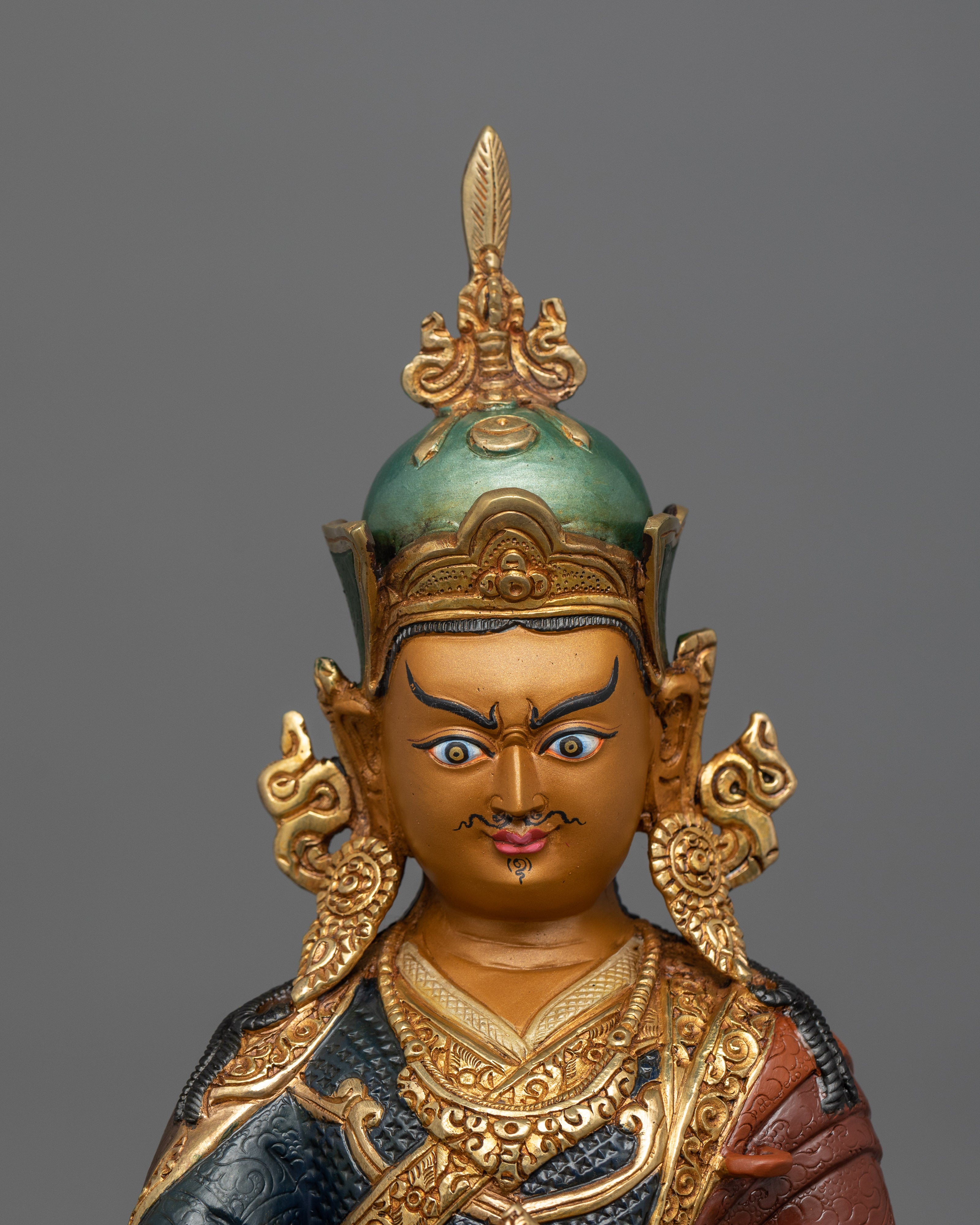 Hand-Carved Semi-Wrathful Guru Padmasambhava Statue | 24K Gold Gilded Sculpture