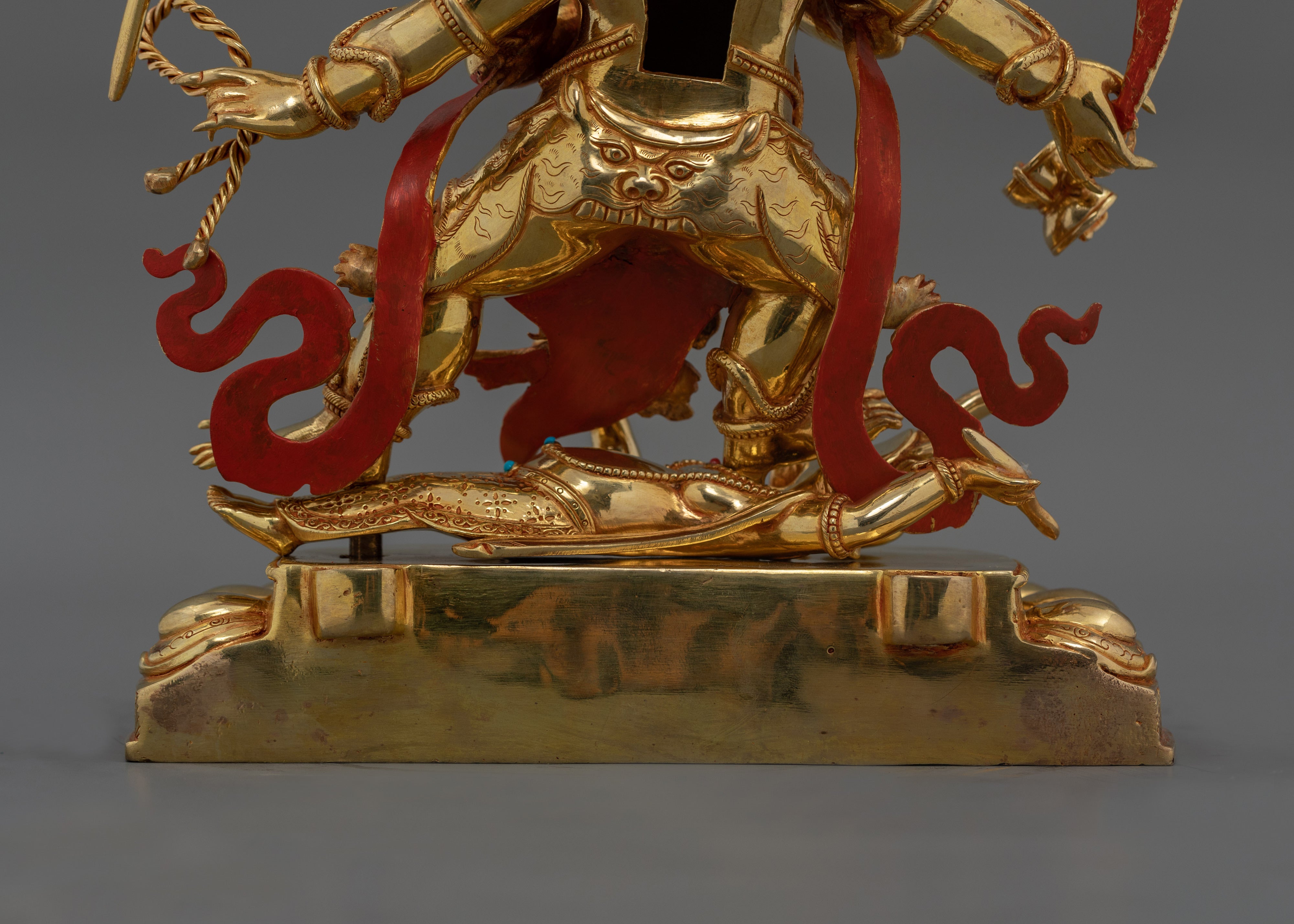 Hand-Carved Six-Armed Mahakala Dharma Protector Statue | Tibetan Mahakala Artwork