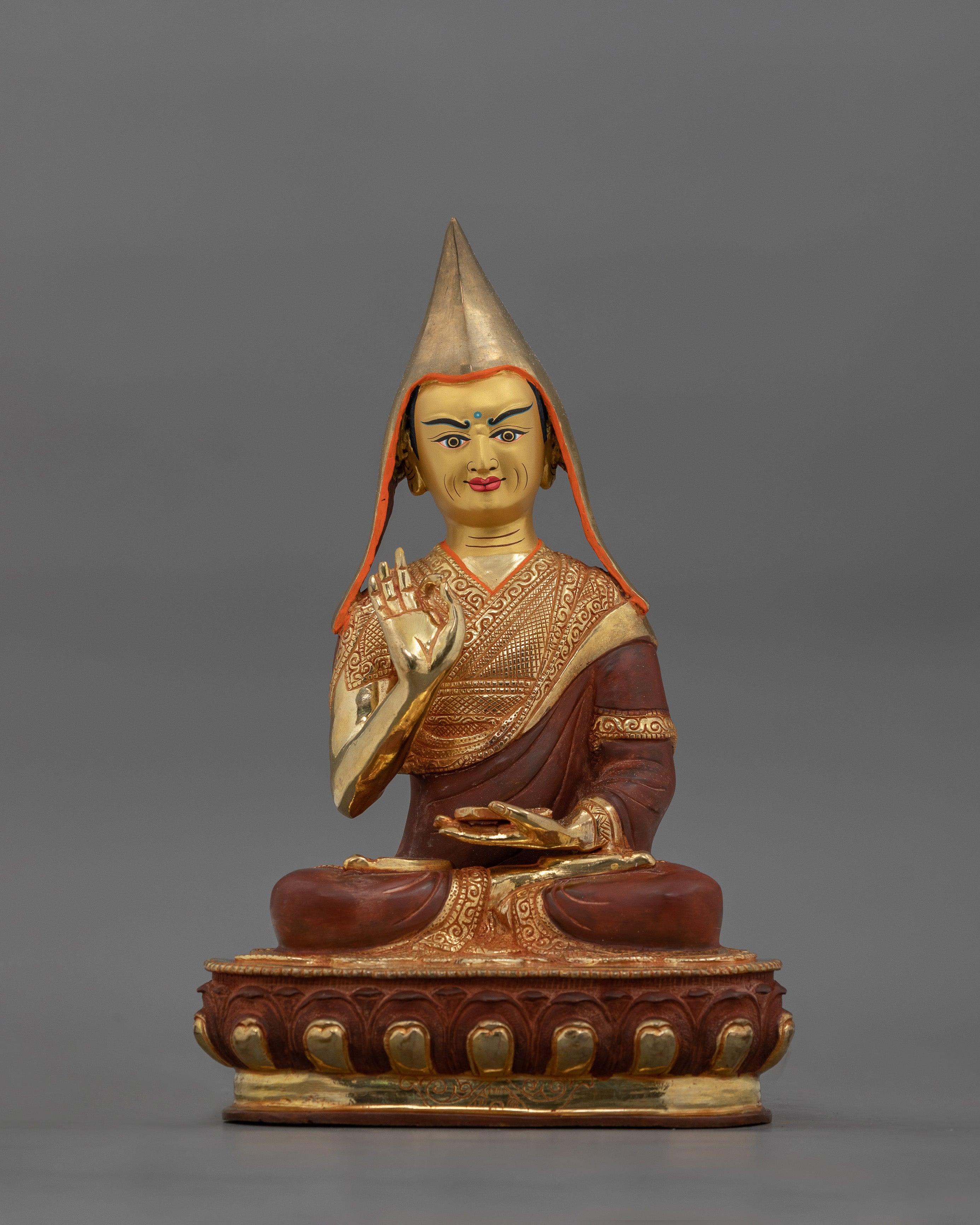 Hand-Carved Sacred Tsongkhapa Set | 24K Gold Gilded Tibetan Sculpture