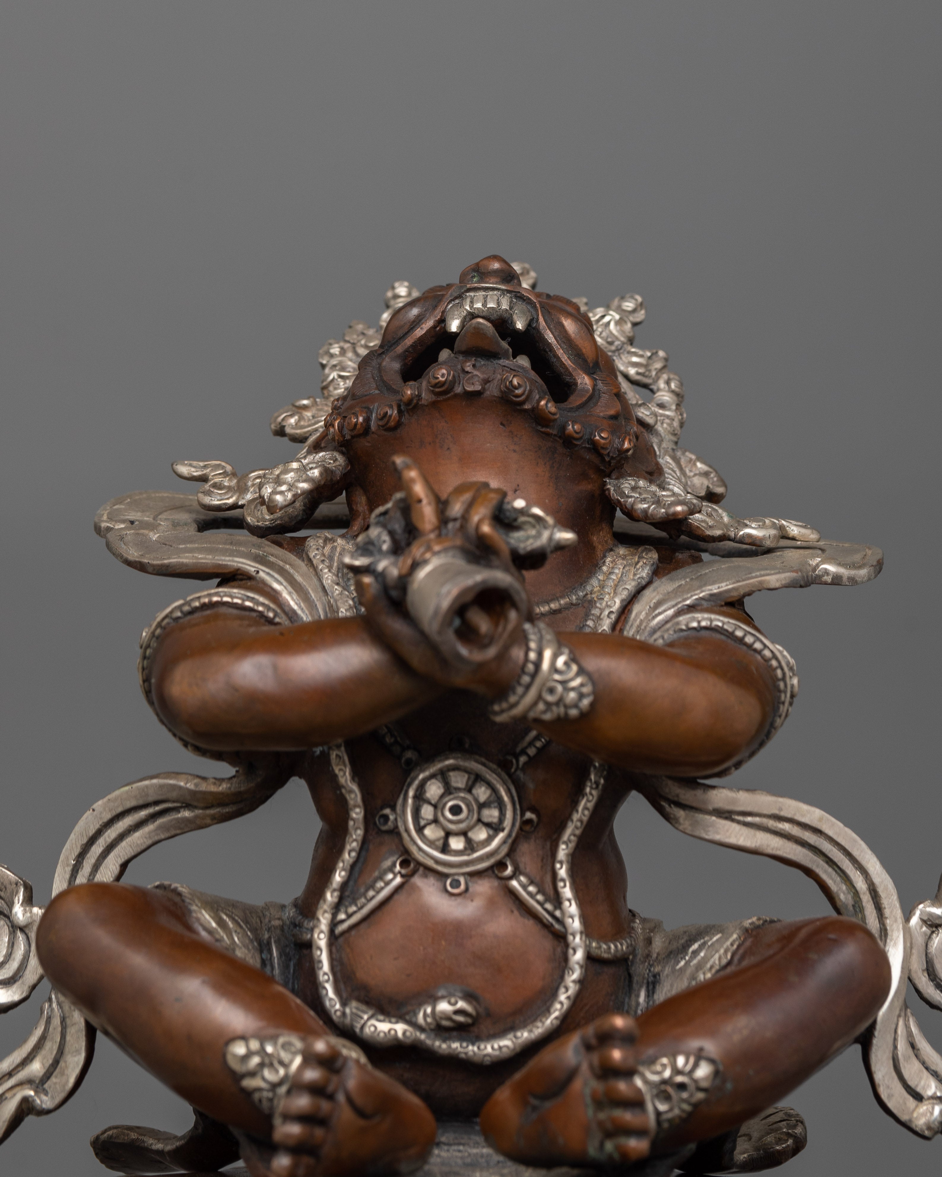 Hand-Carved Oxidized Vajradhaka Statue | Silver-Plated Tibetan Sculpture