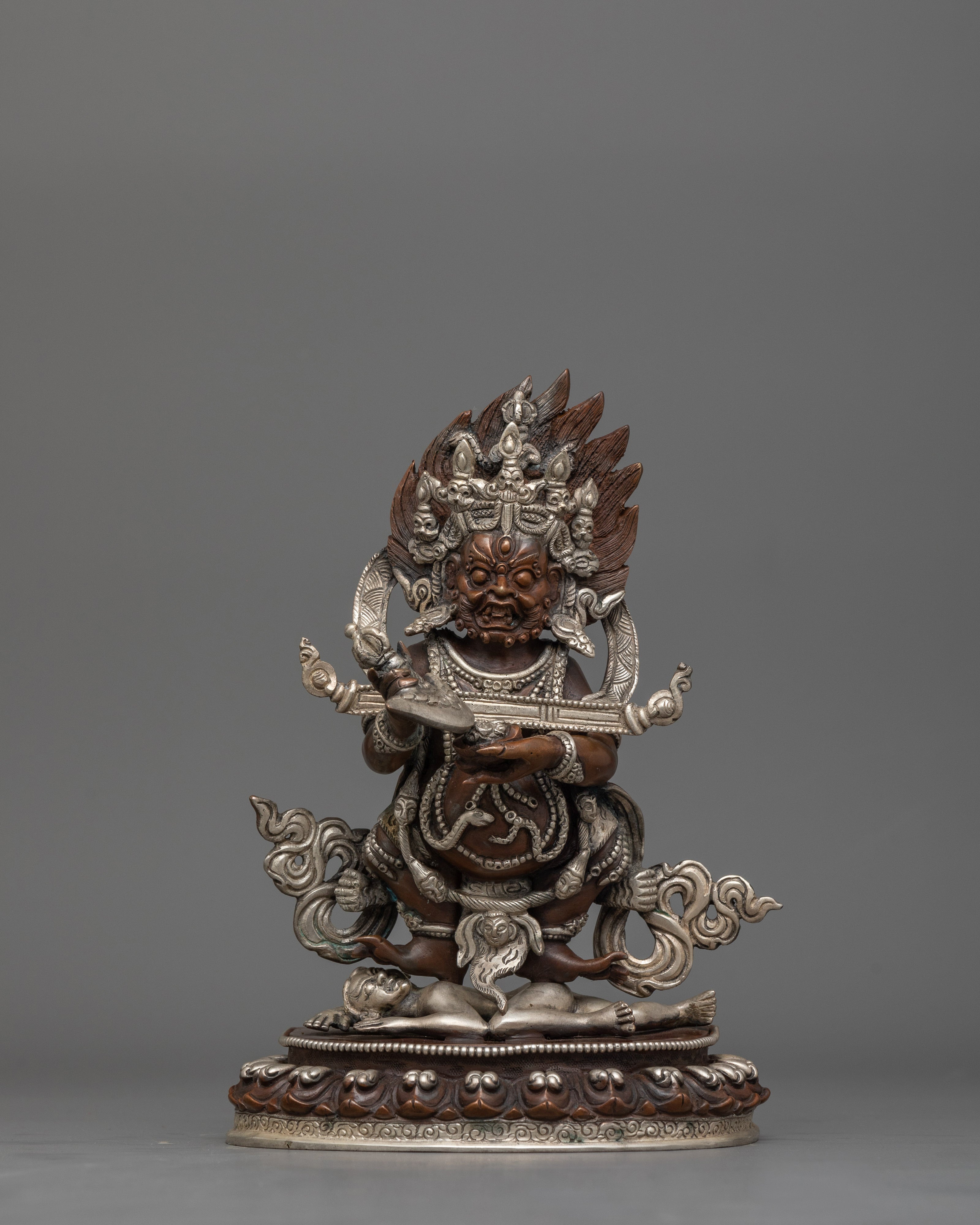 Hand-Carved Protector Deity Sakya Mahakala Statue | Sacred Mahakala
